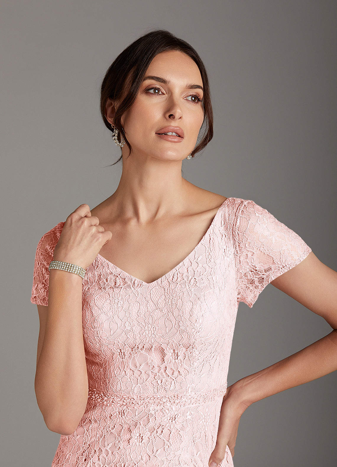 Azazie Lucilia Blushing Pink Sheath Lace Dress Ready to Ship