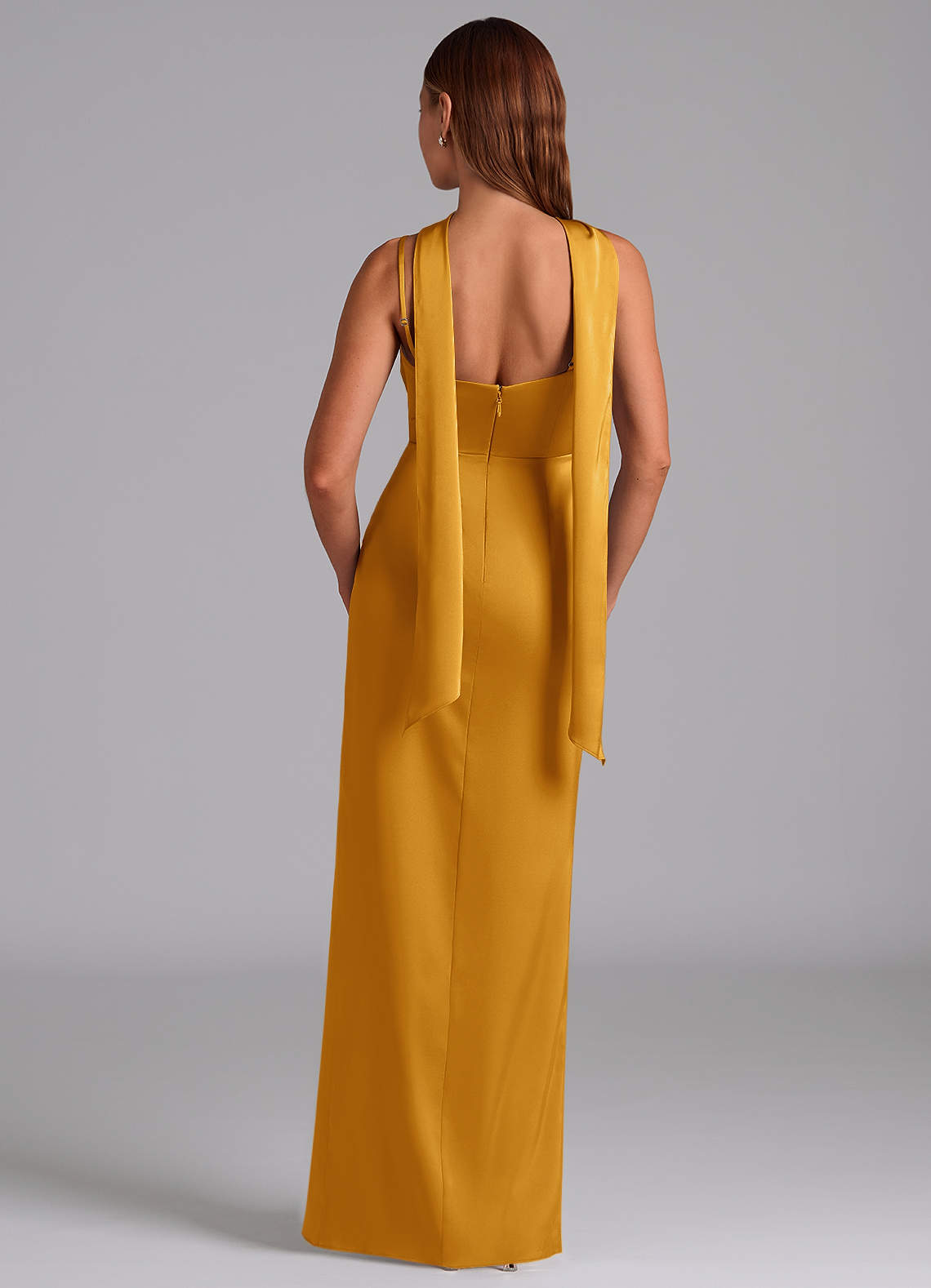 Azazie Calandra Brudepigekjoler En streg Plisseret Stræk satin Gulv-længde Kjole image3