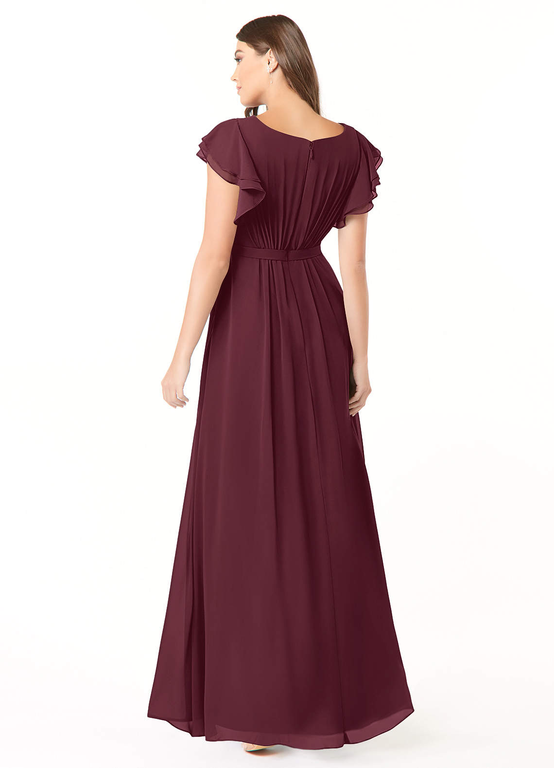 Azazie Daphne Modest Bridesmaid Dresses A-Line Ruffled Chiffon Floor-Length Dress image1