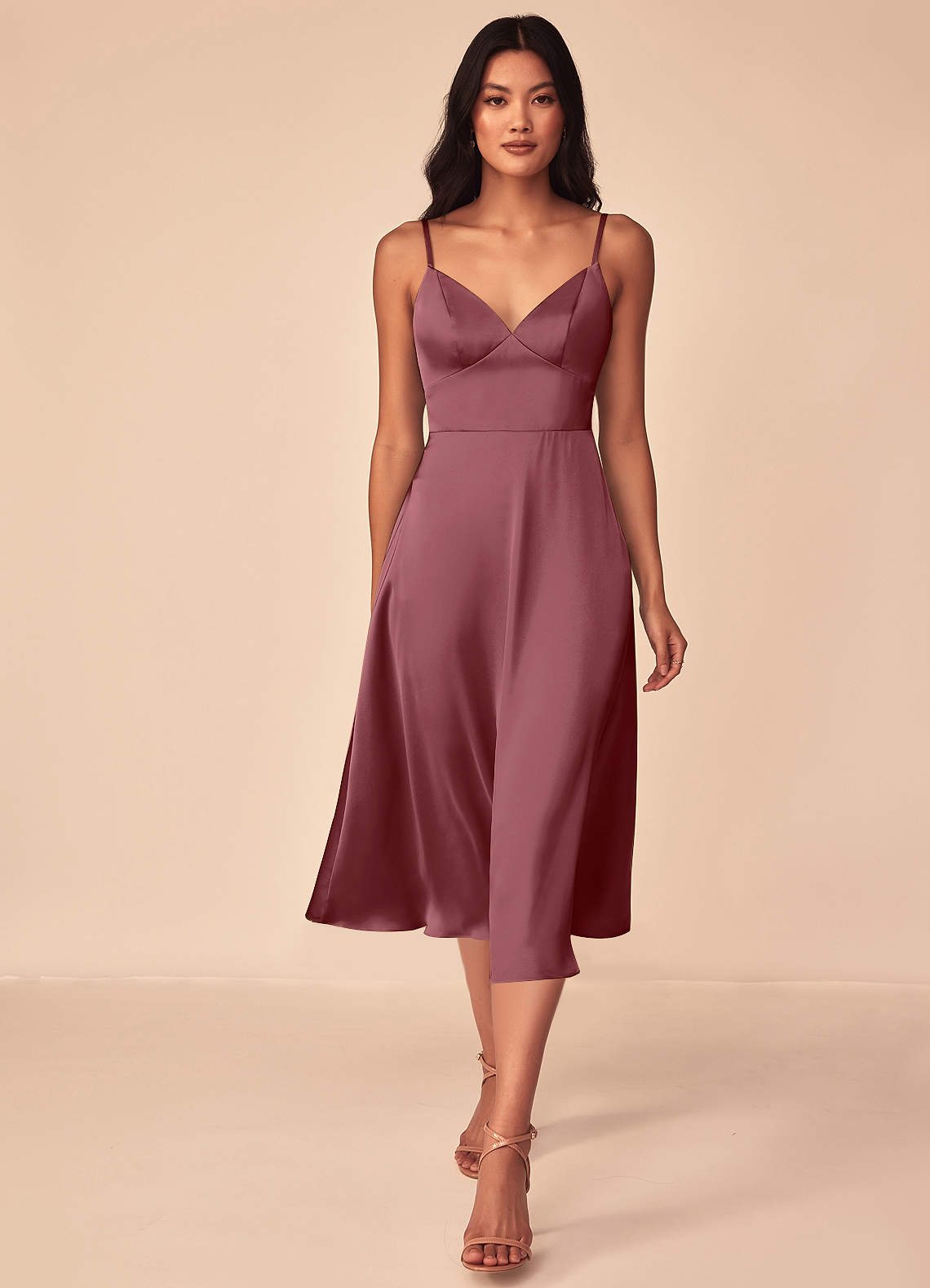 Azazie Dottie Bridesmaid Dresses Desert Rose A-Line Stretch Satin Dress image1