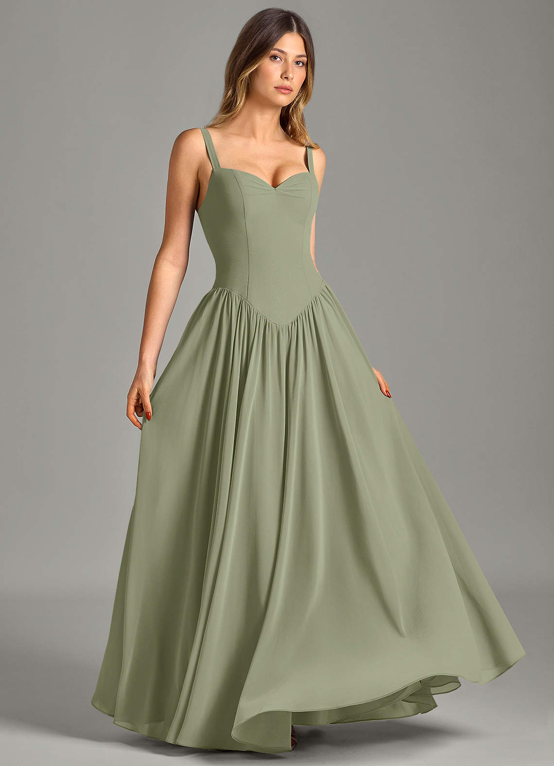 Azazie Evadina Brudepigekjoler En streg Korset Chiffon Gulv-længde Kjole image2