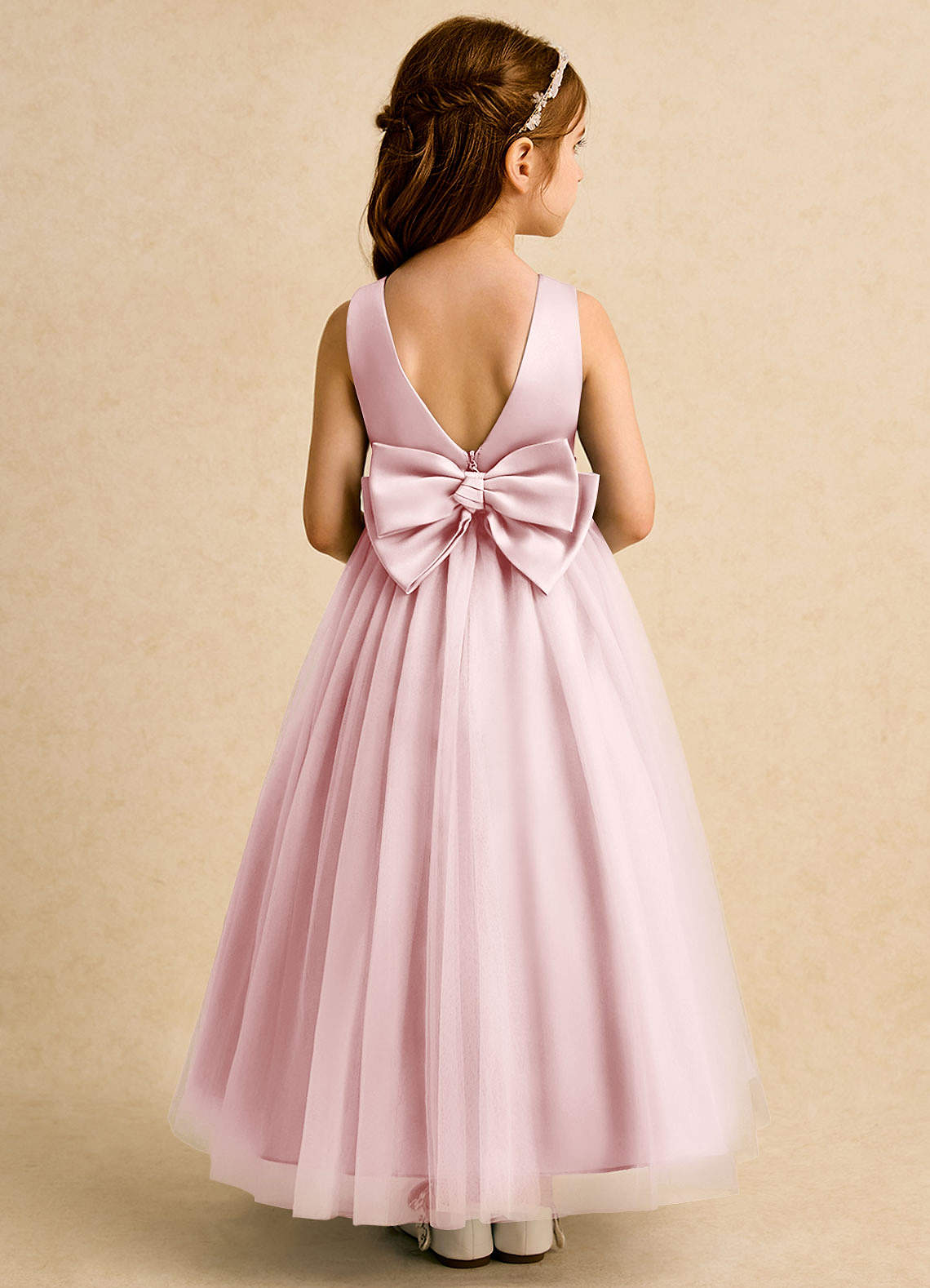 Azazie Lior Robe Demoiselle D'honneur Fillette Robe Princesse en Tulle Plissée Rose Poudré image4