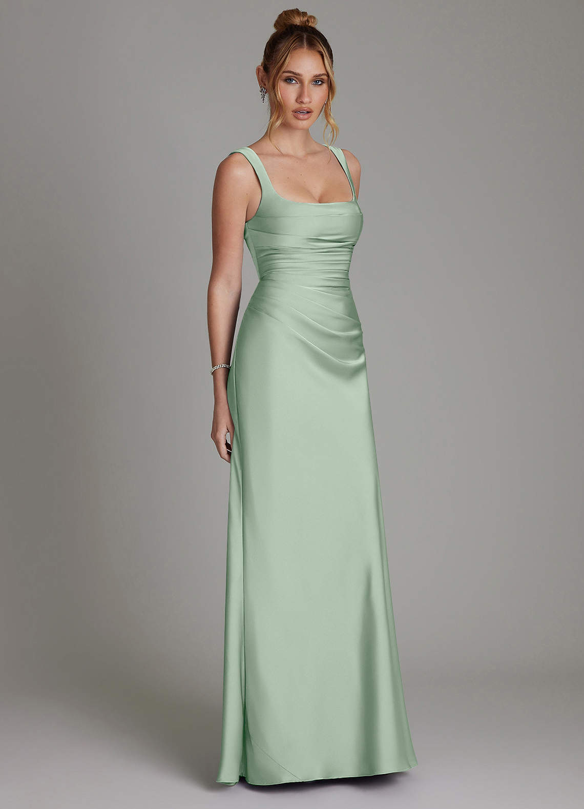 Azazie Agustina Vestidos de madrinha de casamento Vestido Agave de Cetim elástico de sereia com Espartilho image3