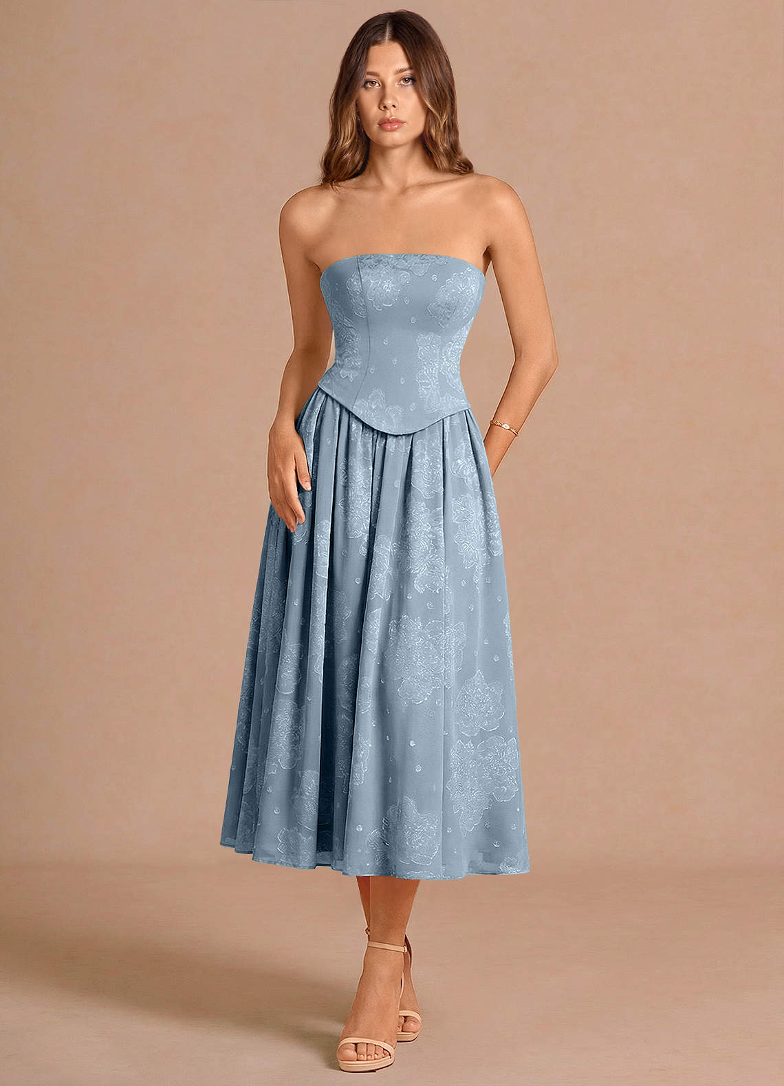 Isaura Powder Blue Midi Dress | Azazie