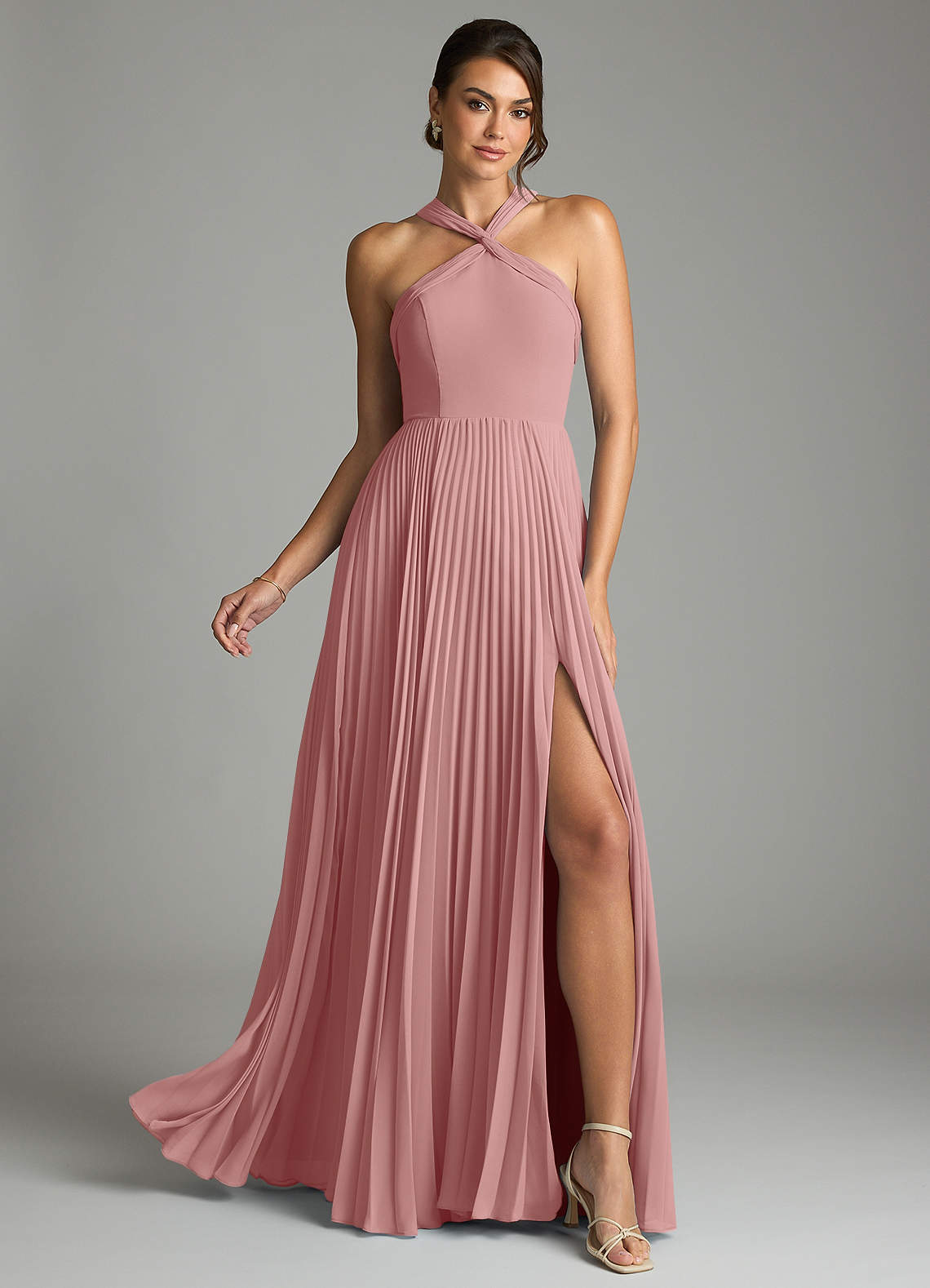 Azazie Afra Abiti da Damigella Abito A-Line in Chiffon Plissettato Rosa Polverosa image1