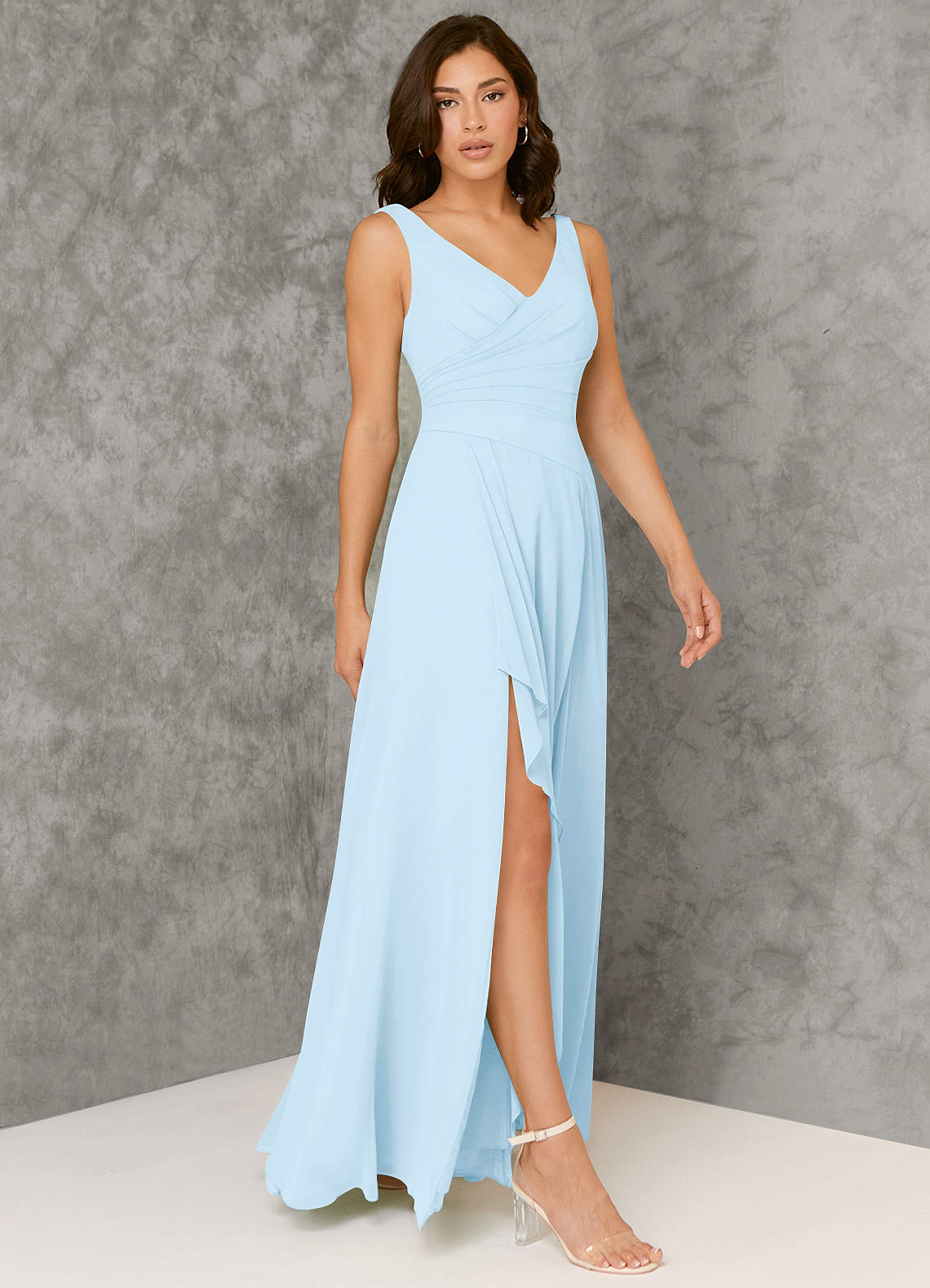 Azazie Kori Brautjungfernkleider A-Linie Plissee Chiffon Kleid Himmelblau image1