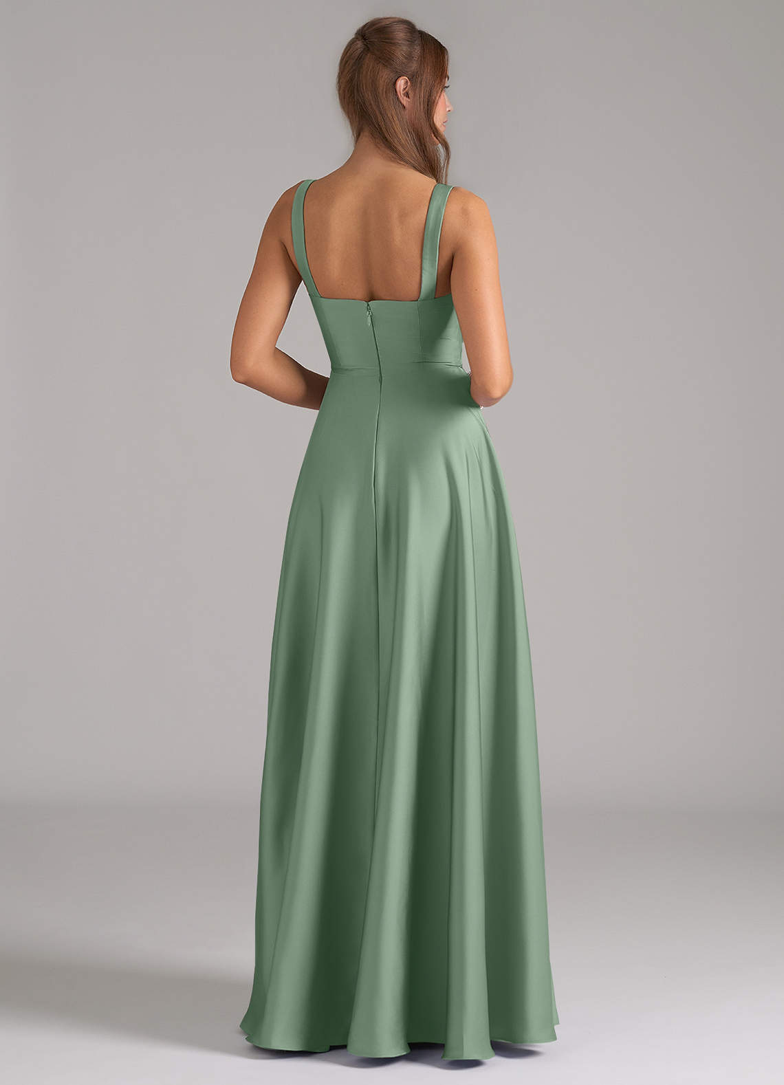 Azazie Shaude Robes de demoiselle d'honneur Robe Trapèze en Satin extensible Plissée Matcha image5