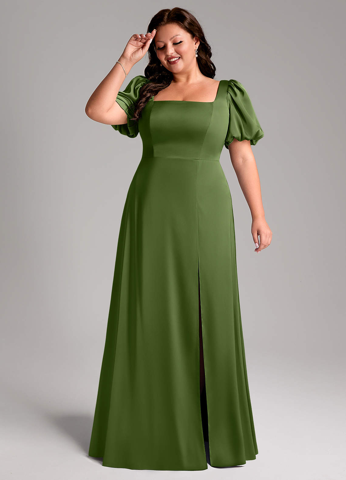 Azazie Fyona Vestidos de damas de honor Vestido de Enebro de Satén Elástico de Corte en A con Plisado image3