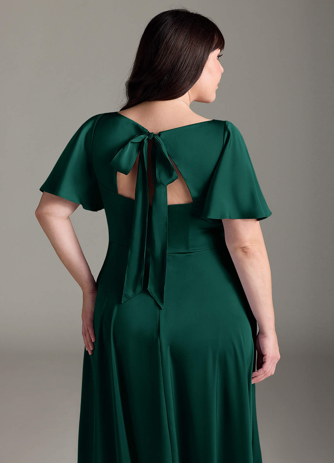 Azazie Kimber Bridesmaid Dresses Emerald A-Line Ruched Stretch Satin Dress image11