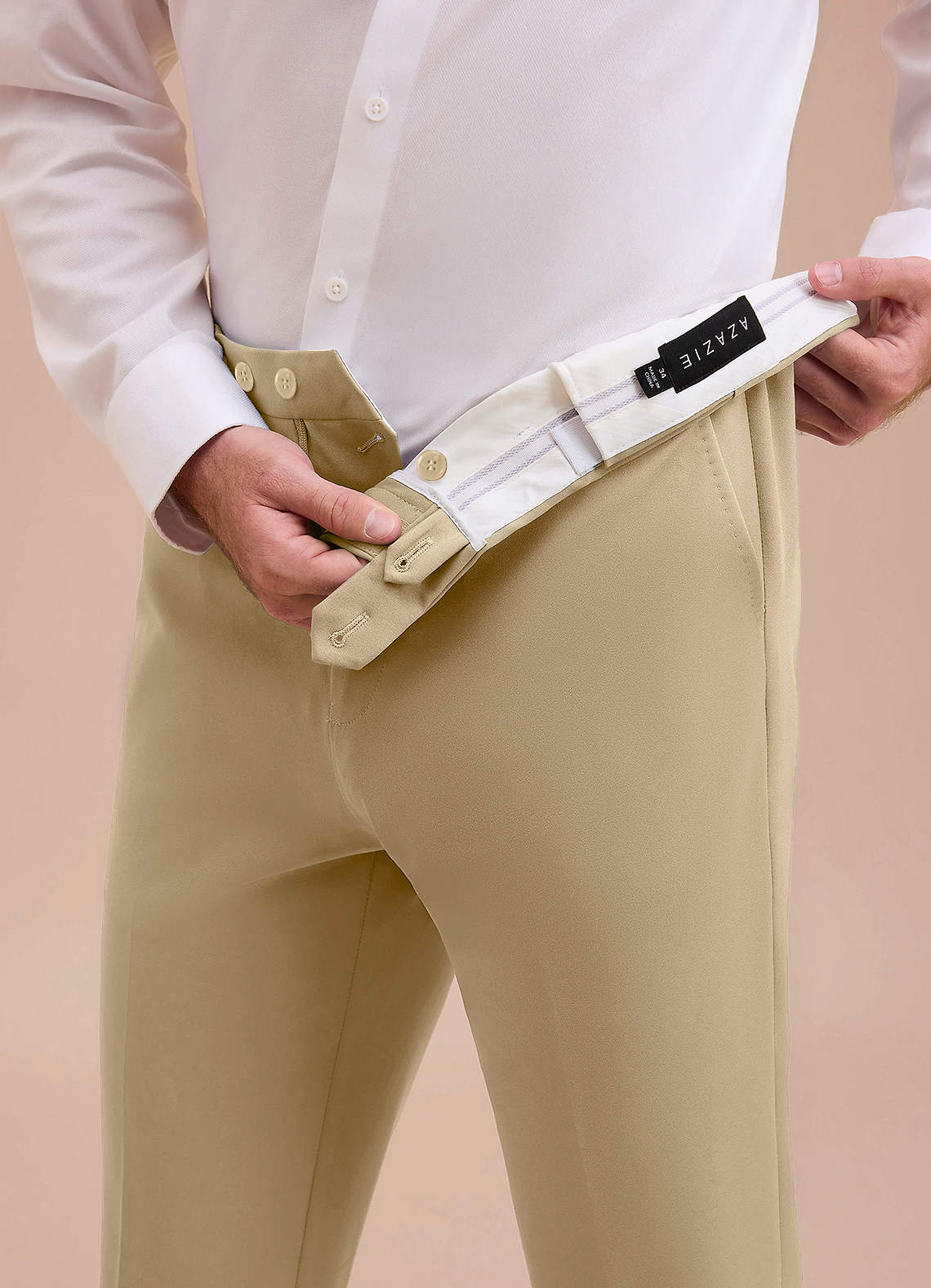 front Ethan Champagne Refined Weave Performance Dress Pants
