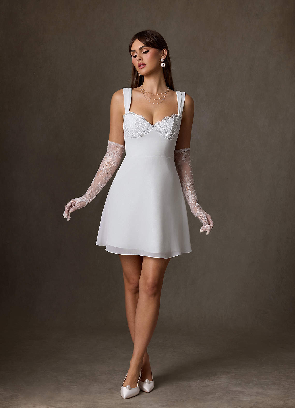 Azazie Scarlette Wedding Dresses Diamond White A-Line Sweetheart lace Chiffon Dress image2