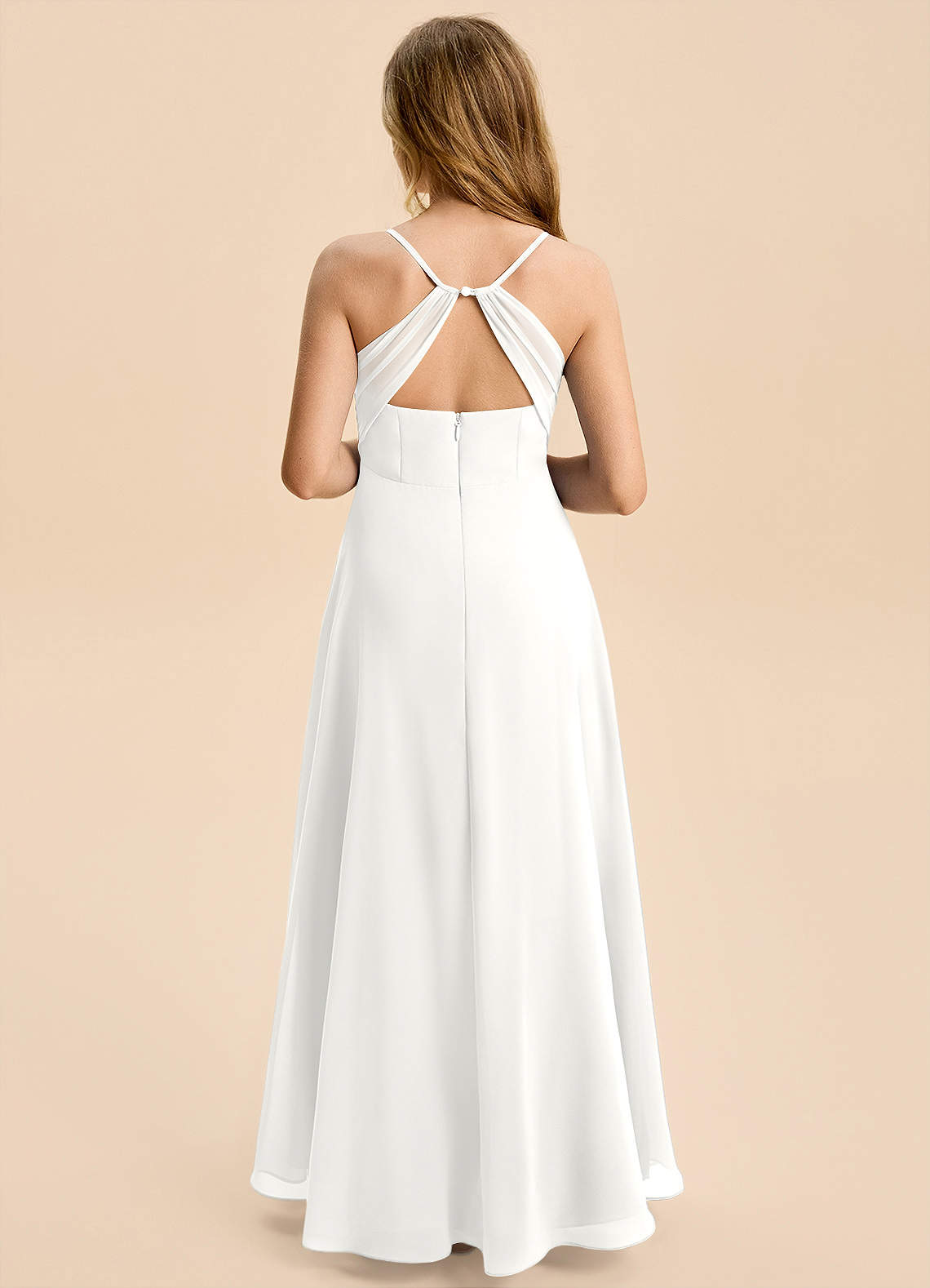 Azazie Gia Junior White A-Line Pleated Chiffon Dress image1