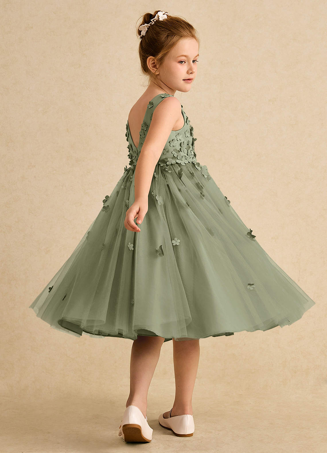 Azazie Lana Flower Girl Klänningar Klä A-Line i Matt satäng Ärmlös image3