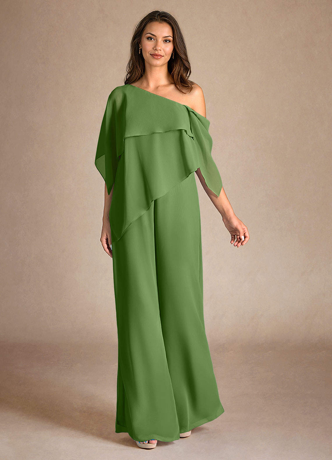 Azazie Halima Moeder van de bruid jurken Broekpak Jurk van Chiffon Zijsplit Basilicum image3