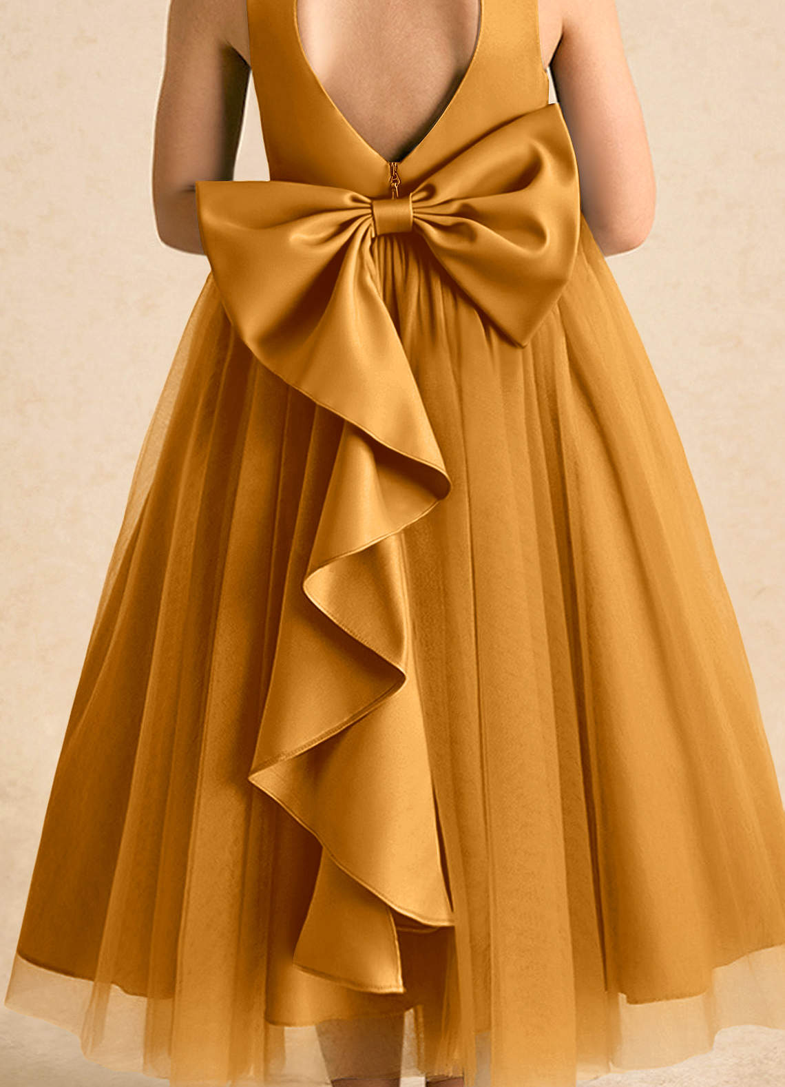 Azazie Solia Robe Demoiselle D'honneur Fillette Robe Princesse en Tulle Arc Caramel écossais image6