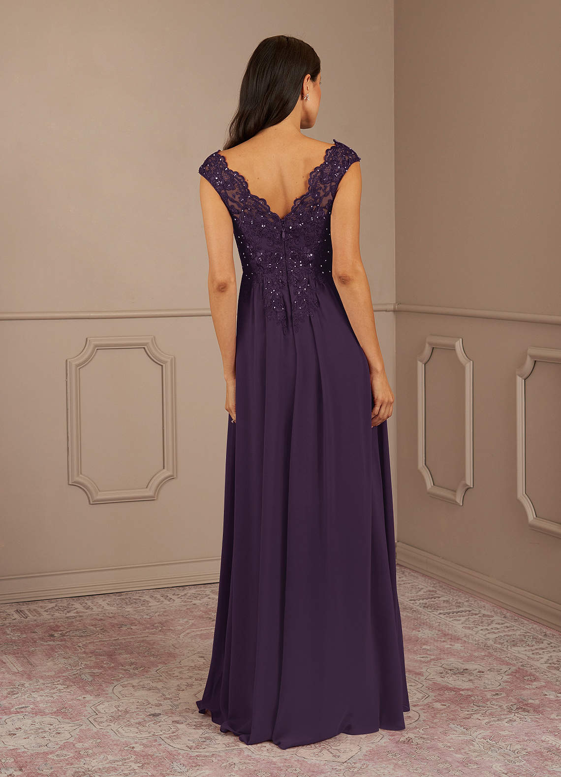 Azazie Amethyst Plum A-Line V-Neck Sequins Chiffon Dress | Azazie
