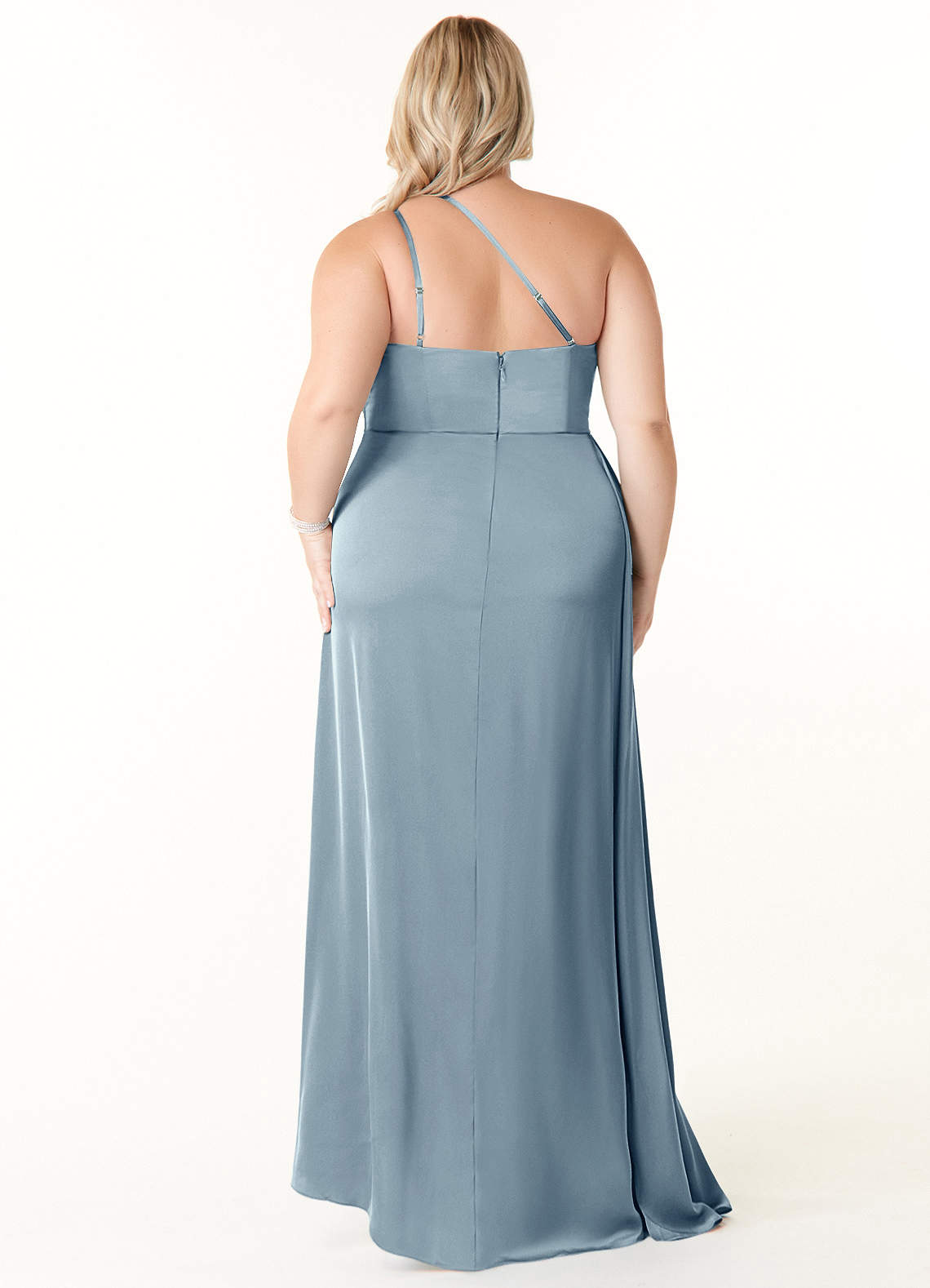 Azazie Maron Bridesmaid Dresses A-Line One Shoulder Stretch Satin Floor-Length Dress image1