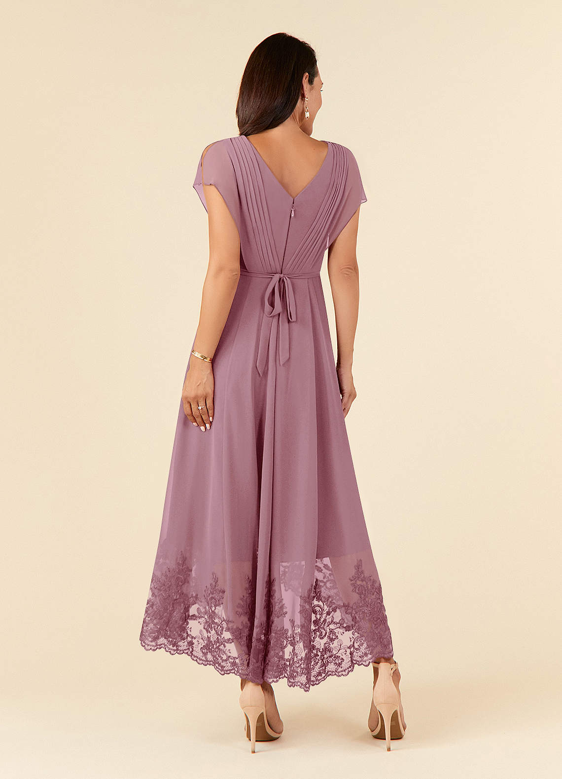 Azazie Palana Mother of the Bride Dresses Vintage Mauve A-Line Lace Chiffon Dress image2