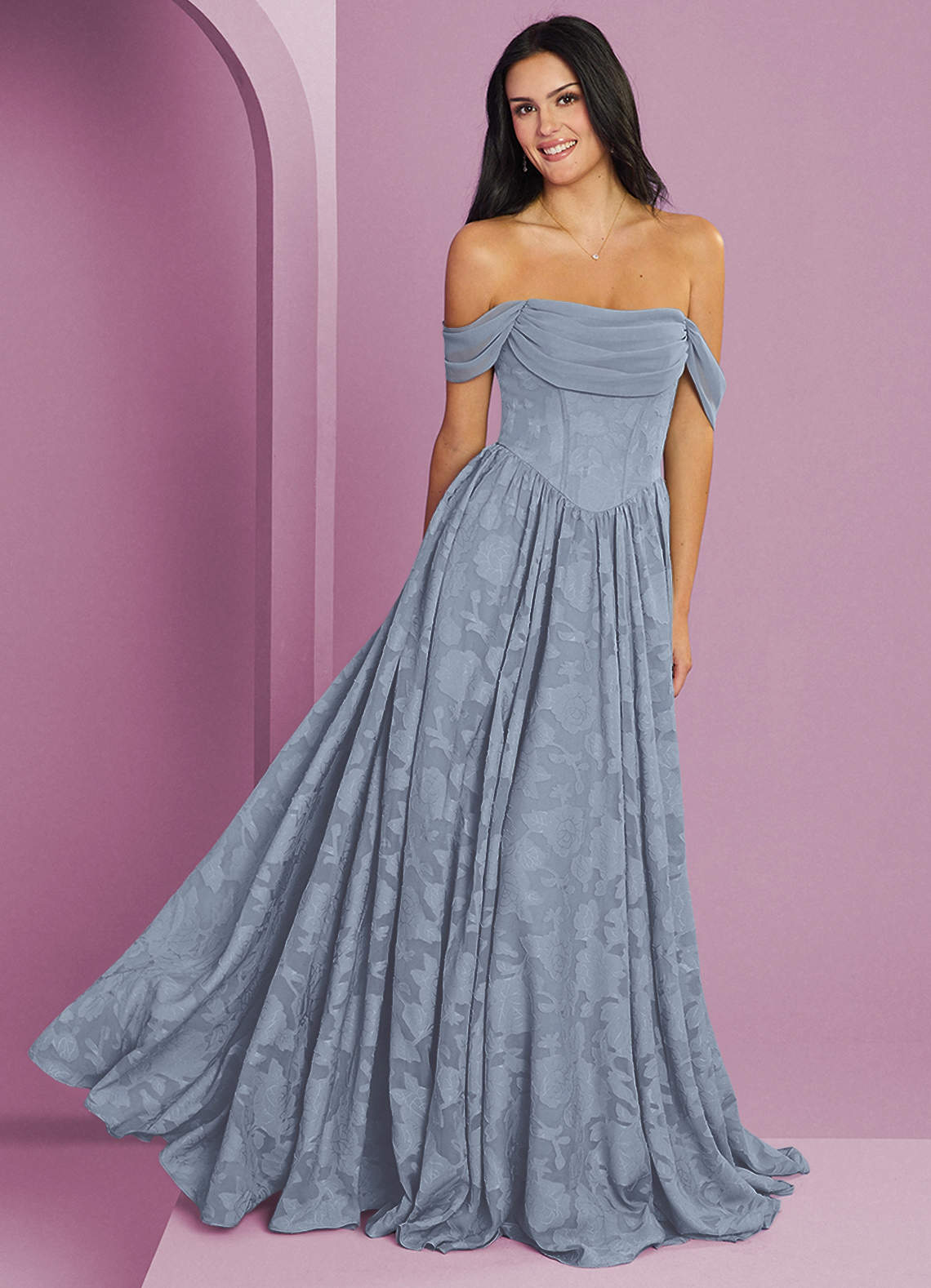 Barbie  AZAZIE 1054 Ready to Ship Dusty Blue Floral Burnout Bridesmaid  Dresses | Azazie