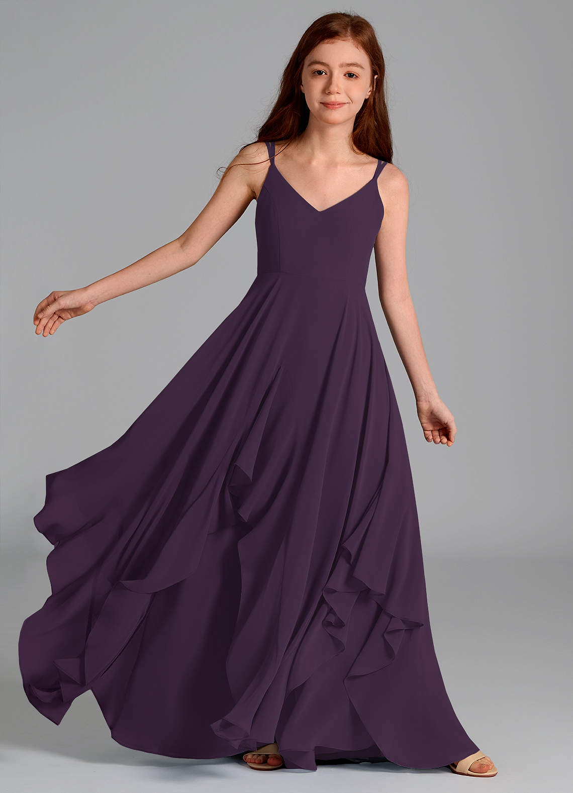 Azazie Karan Junior Plum A-Line Chiffon Dress image1