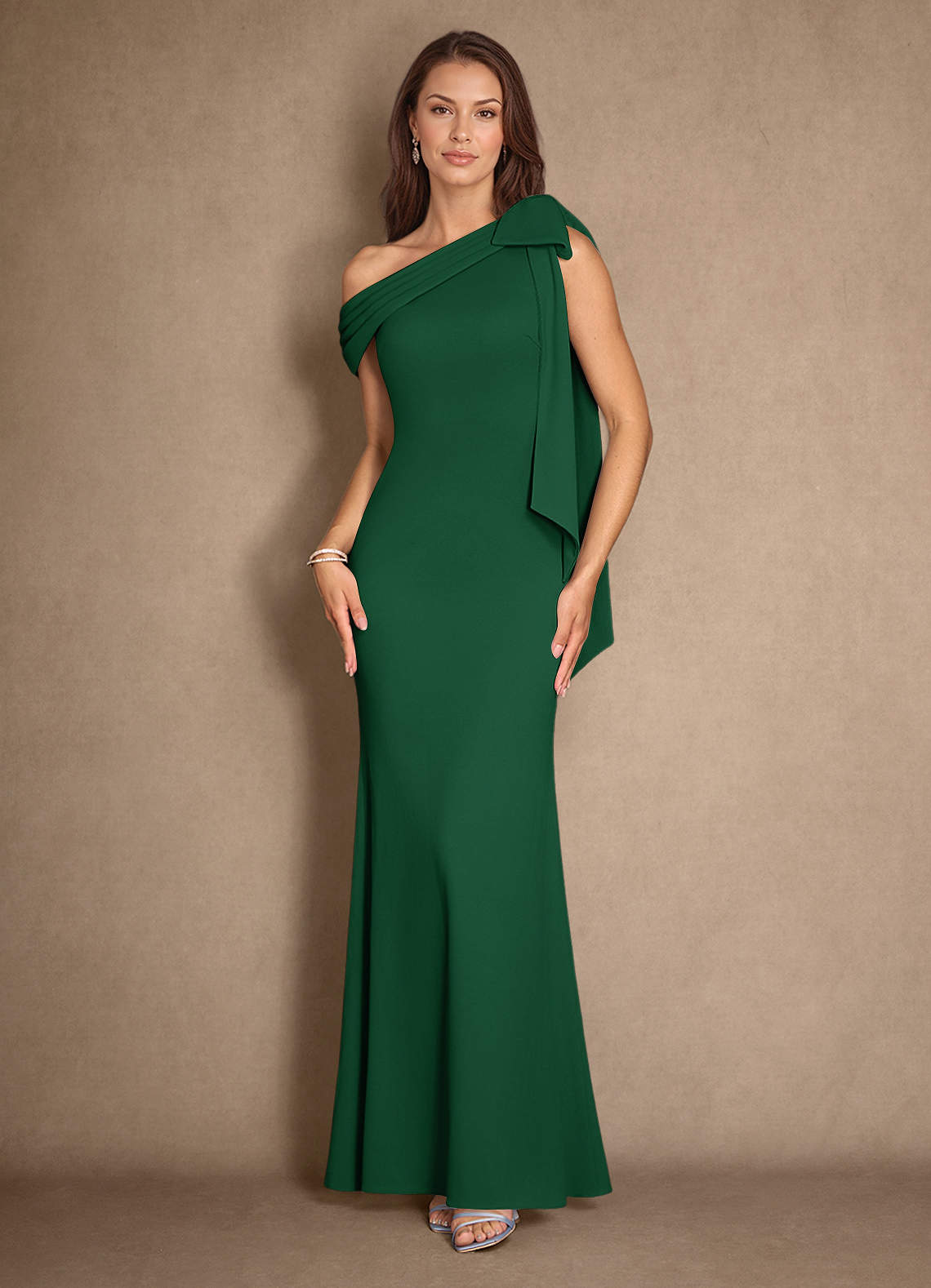 Azazie Myers vestidos de madre de la novia Vestido de Verde Oscuro de Crepé elástico de Sirena con Plisado image1