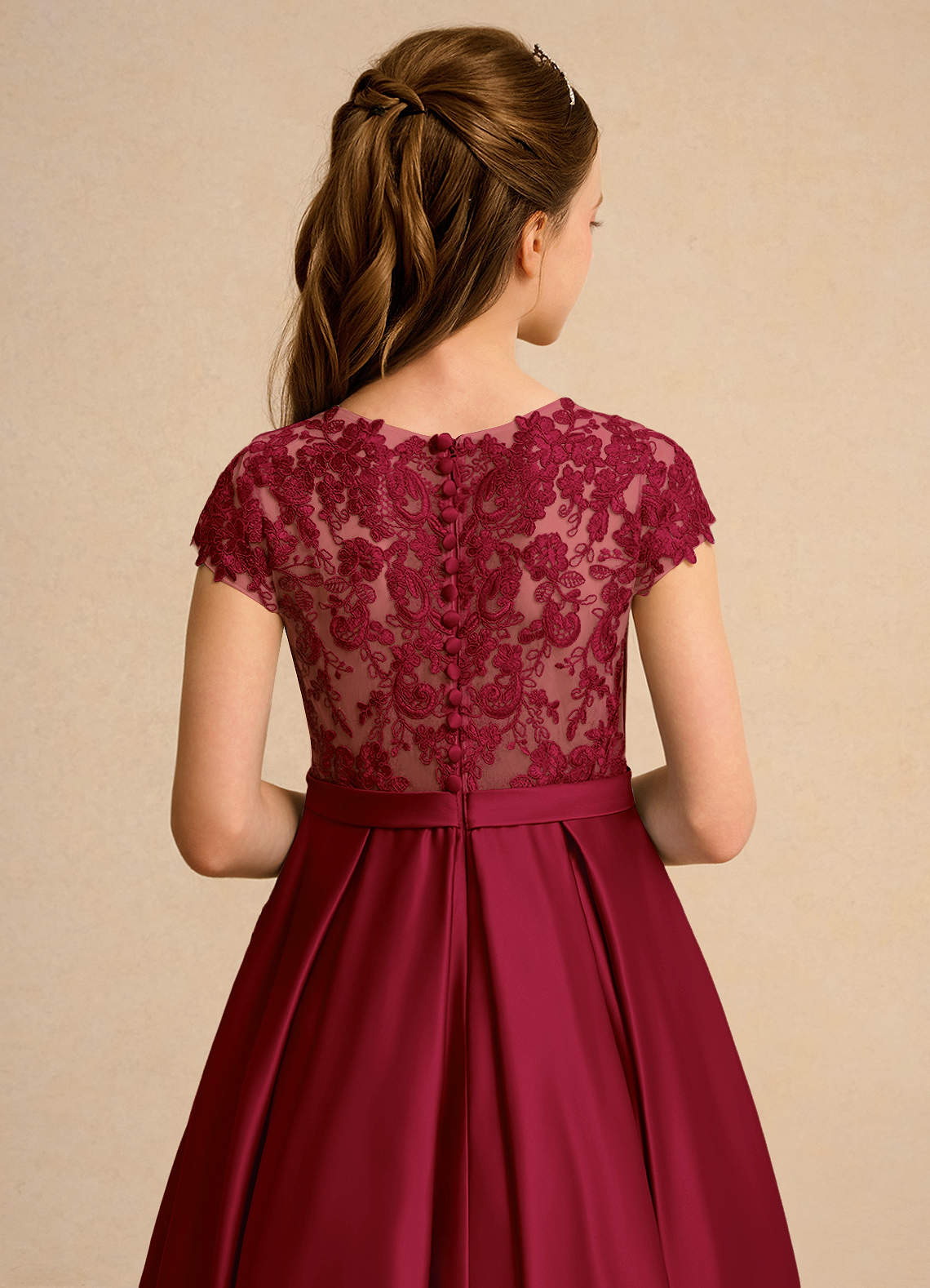 Azazie Ball-Gown Scoop Neck Ankle-Length Lace Flower Girl Dresses - Burgundy