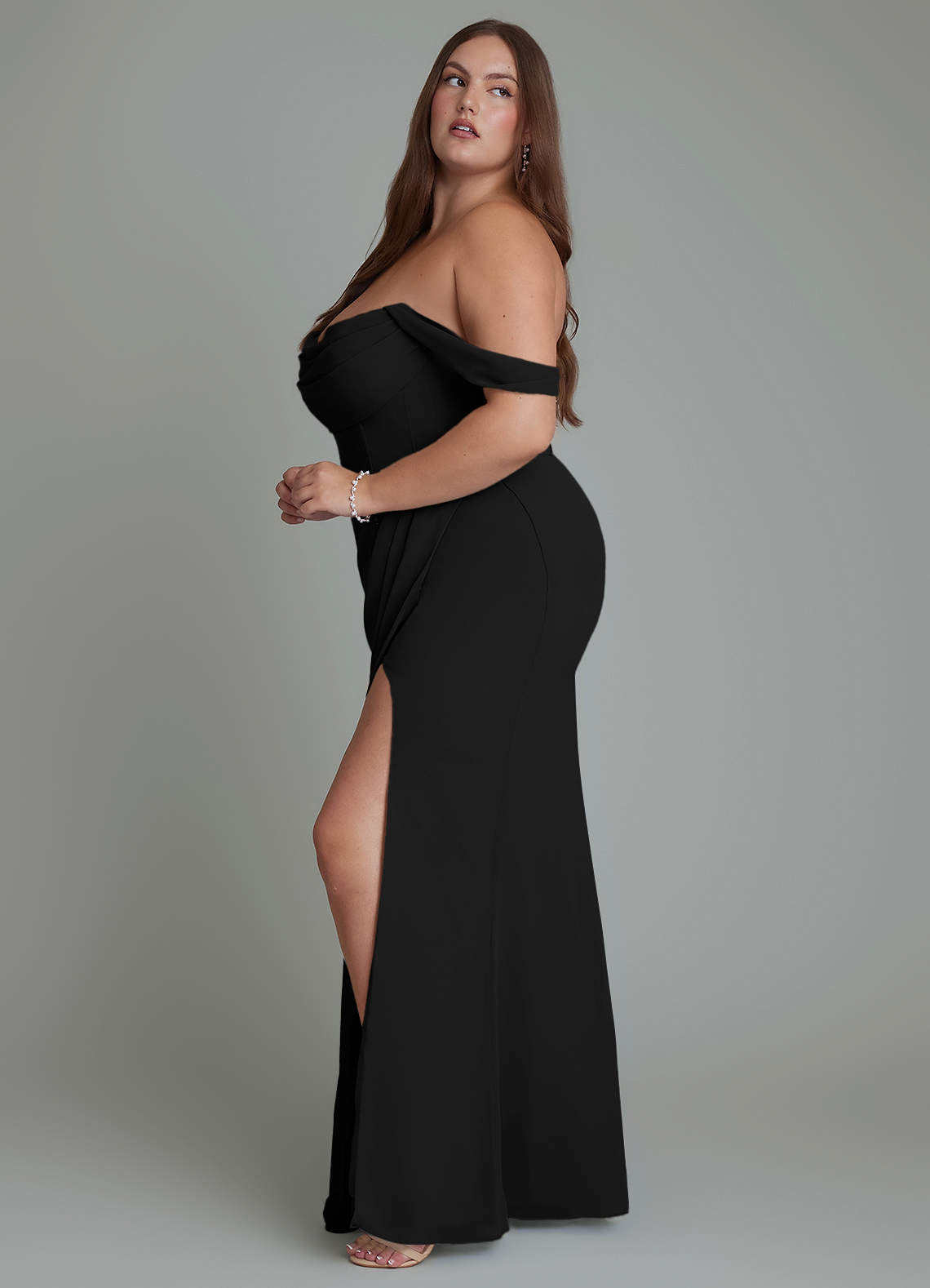 Azazie Johana Bridesmaid Dresses Black Mermaid Off the Shoulder Chiffon Convertible Dress image12