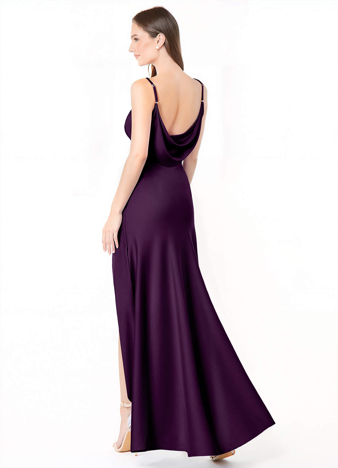 Azazie Alaija Robes de demoiselle d'honneur Robe Sirène en Satin extensible Fente Latérale Grain De Raisin image1