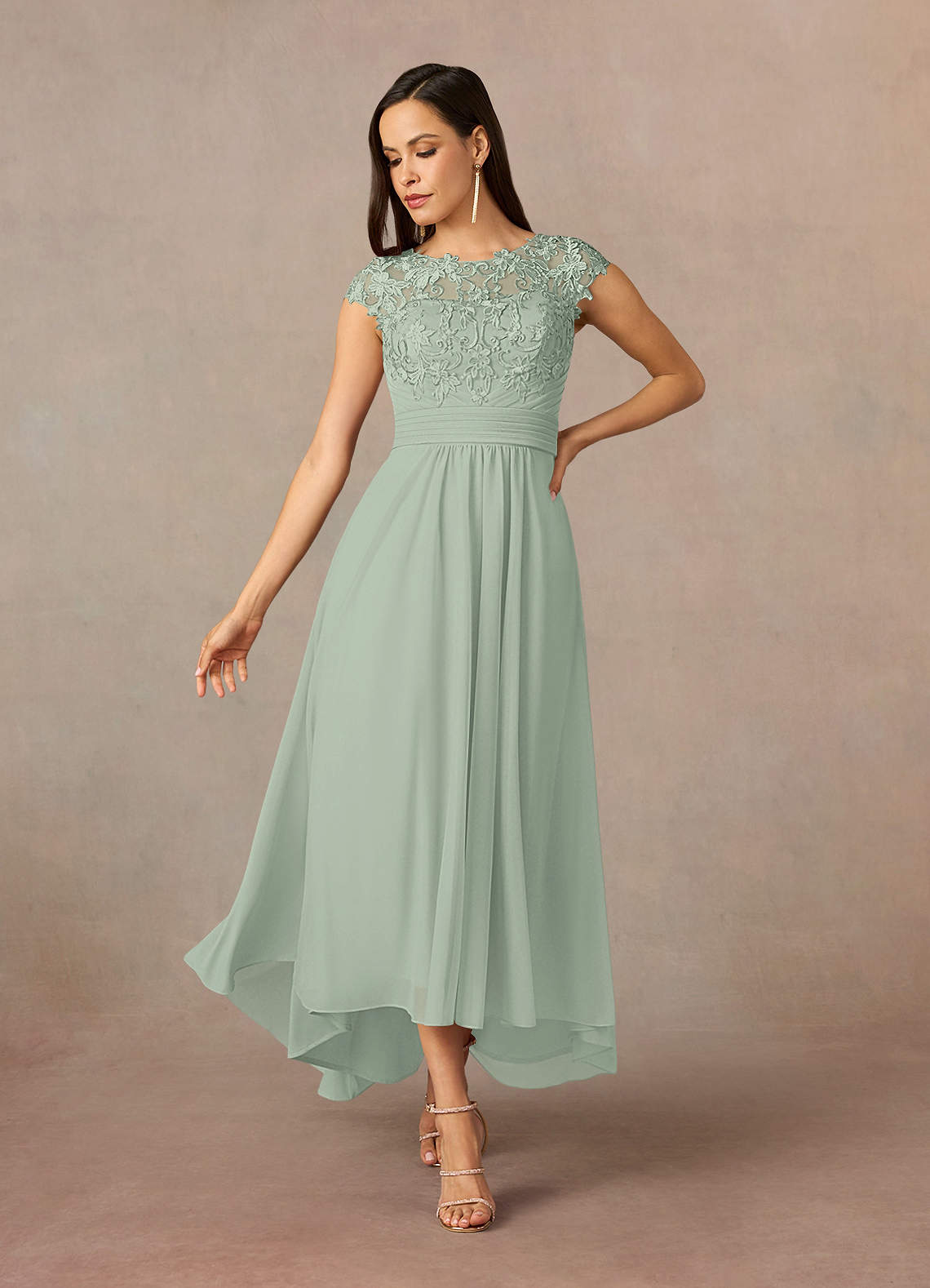 Azazie Amara Kleider für die Brautmutter A-Linie Spitze Kleid Staubiger Salbeigrün image1