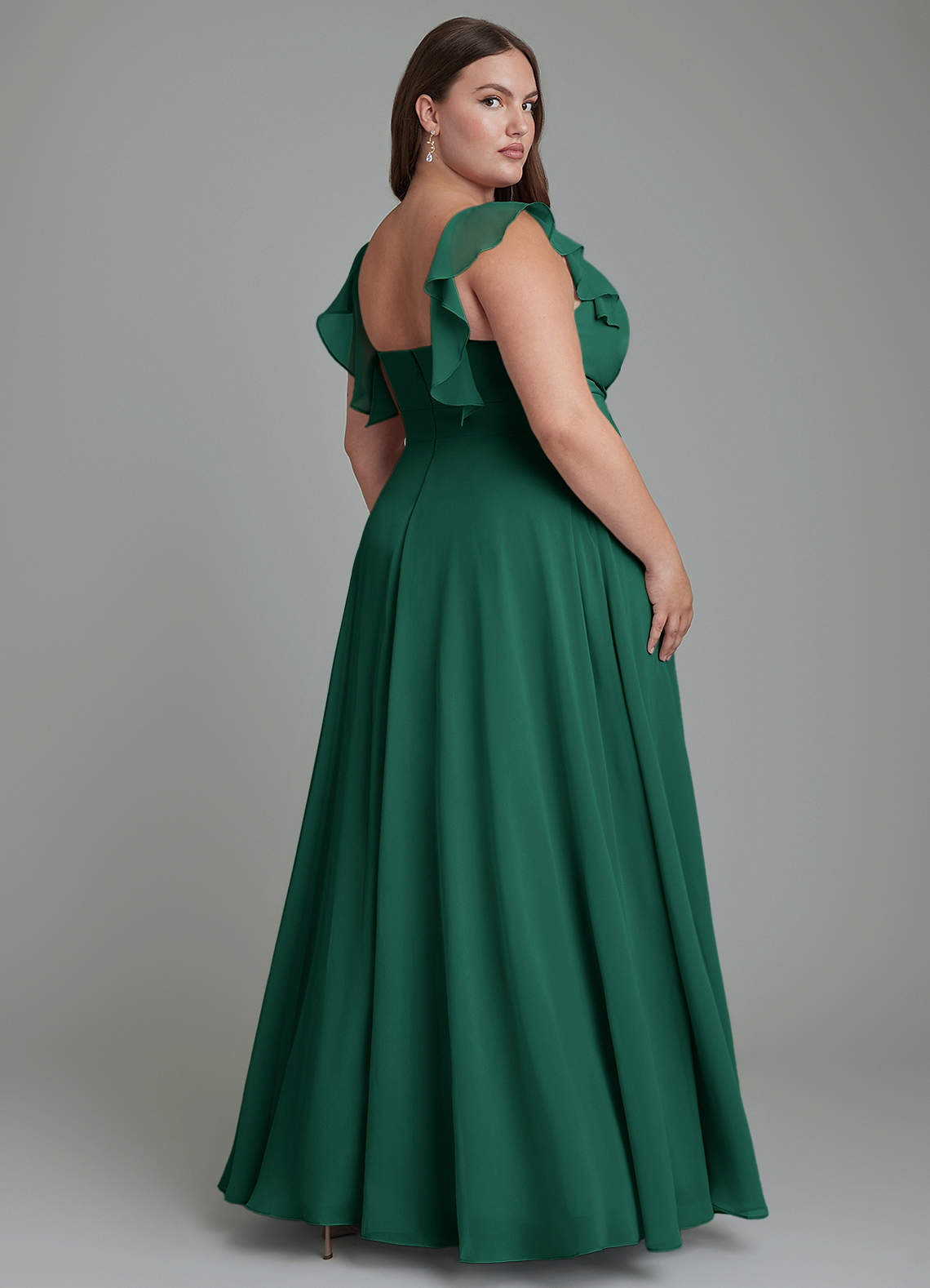 Azazie Leilani At-home Try On Dresses Emerald A-Line Pleated Chiffon Dress image6