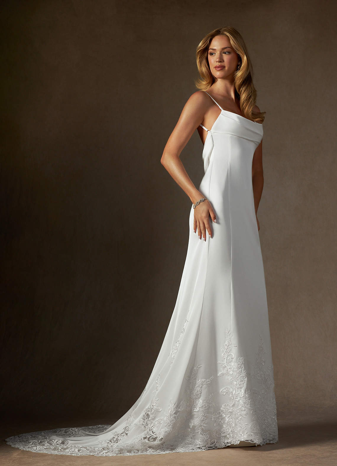 Azazie Eliora Wedding Dresses Diamond White Fit and Flare Stretch Satin Dress image1