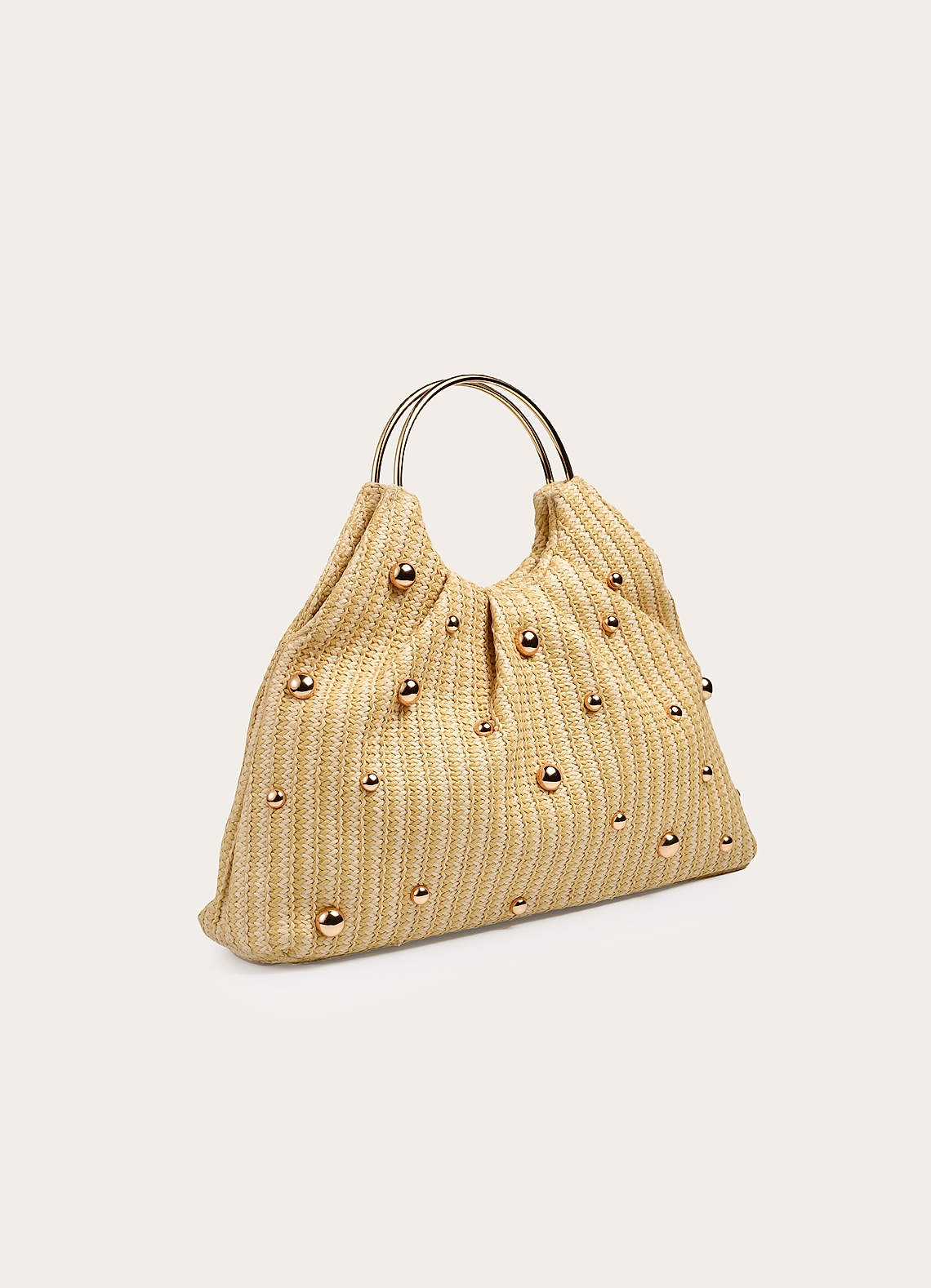 front Studded Woven Handbag