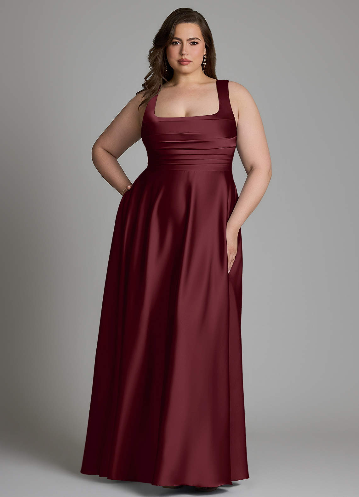 Azazie Azaria Bridesmaid Dresses Cabernet A-Line Corset Stretch Satin Dress image6
