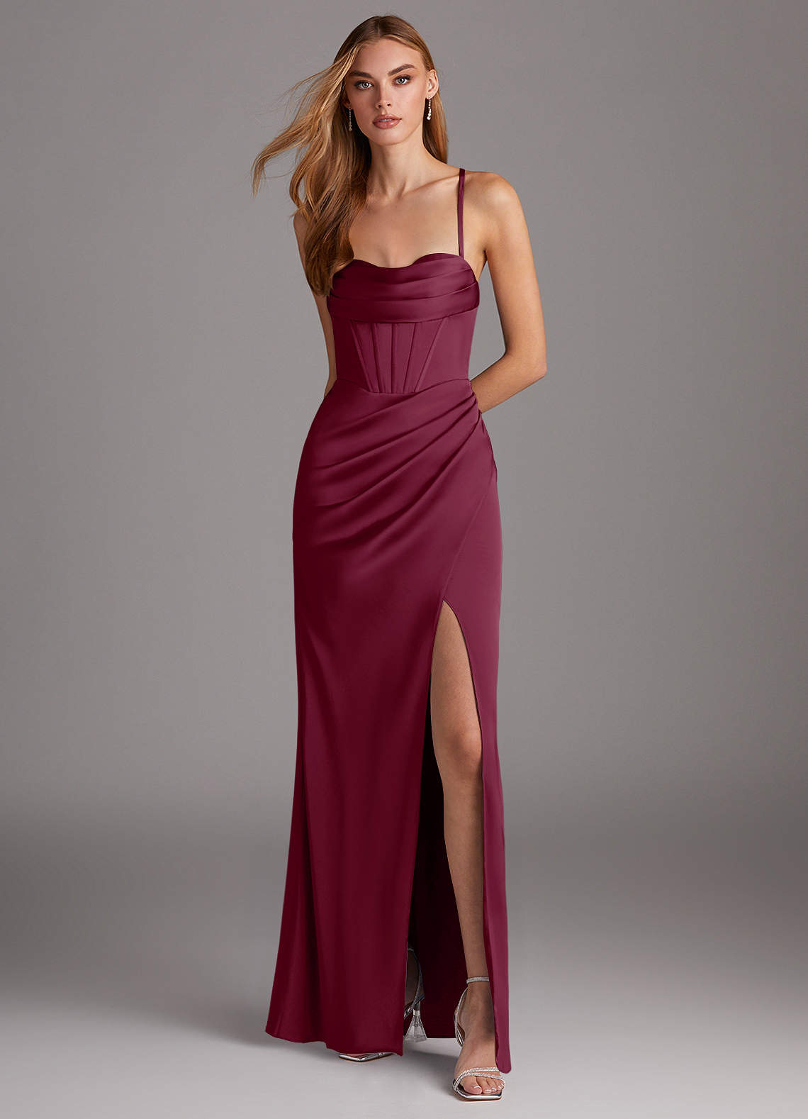 mulberry strapless corset dress Hellymoon Women Burgundy Satin Short Corset Homecoming Dress with Ruffles  Strapless Ruffled A Line Cocktail Dress in Mulberry