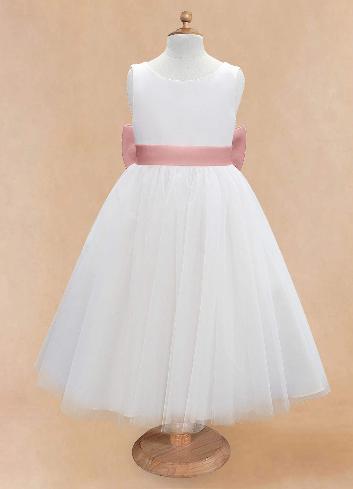 Azazie Kavi Flower Girl Dresses Ivory Dusty Rose A-Line Bow Matte Satin Dress image6