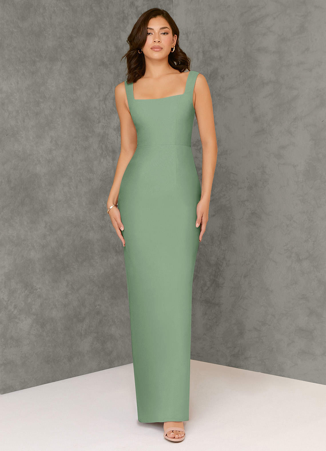 Azazie Flori Bridesmaid Dresses Matcha Sheath Square Neckline Chiffon Dress image1