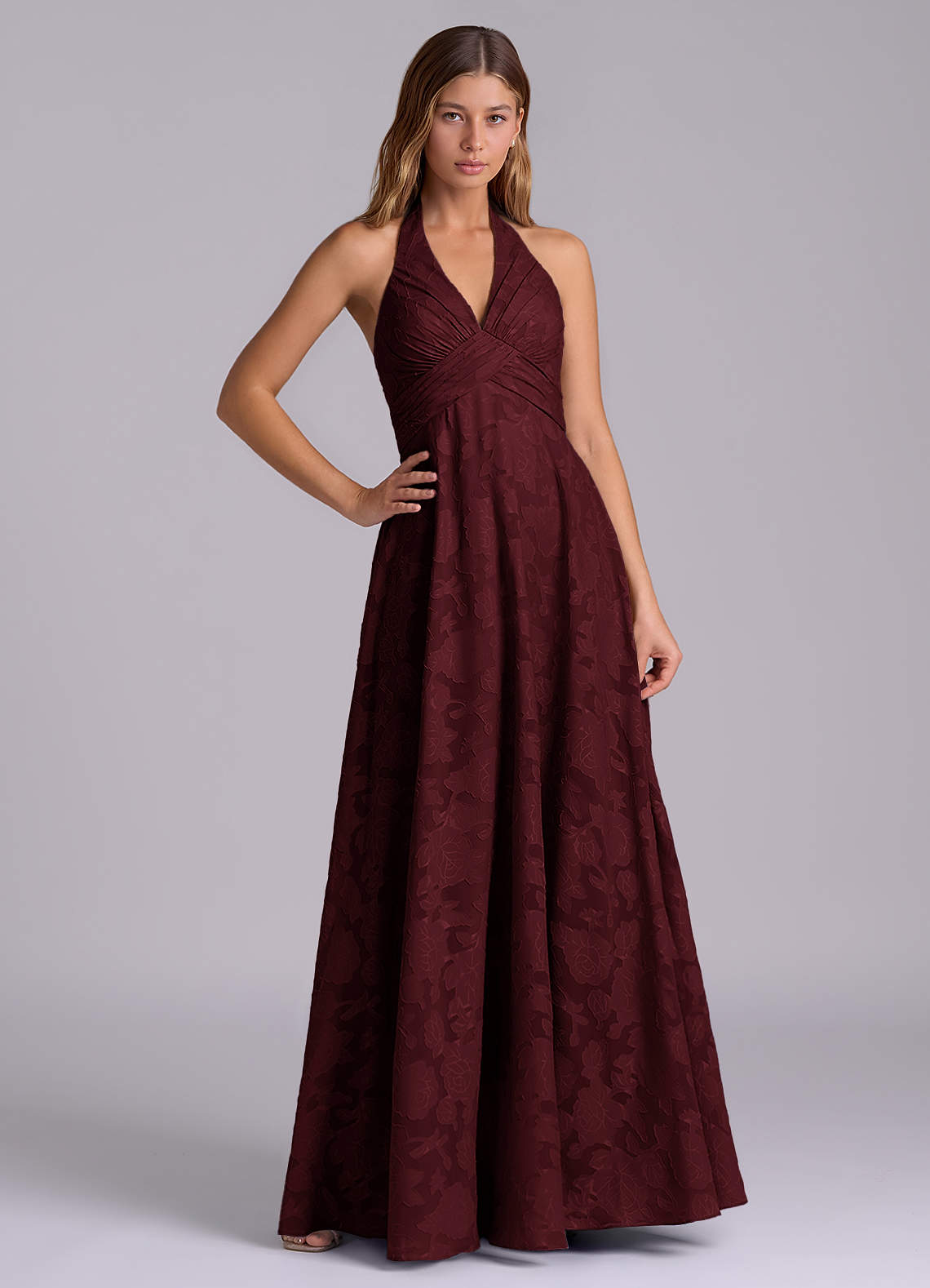 Azazie Tessie Brudtärnklänningar Klä av A-Linje i Blommig Utbrändhet Plisserad Cabernet image1