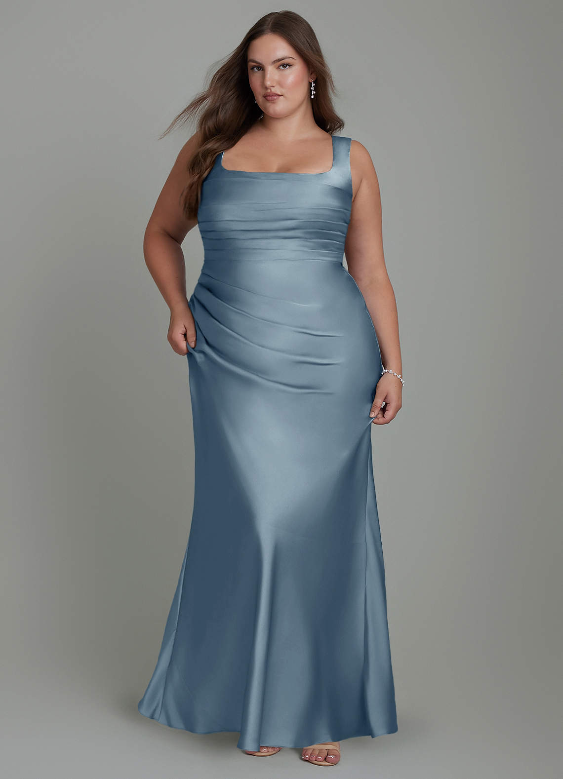 Azazie Agustina Bridesmaid Dresses Dusty Blue Mermaid Corset Stretch Satin Dress image8