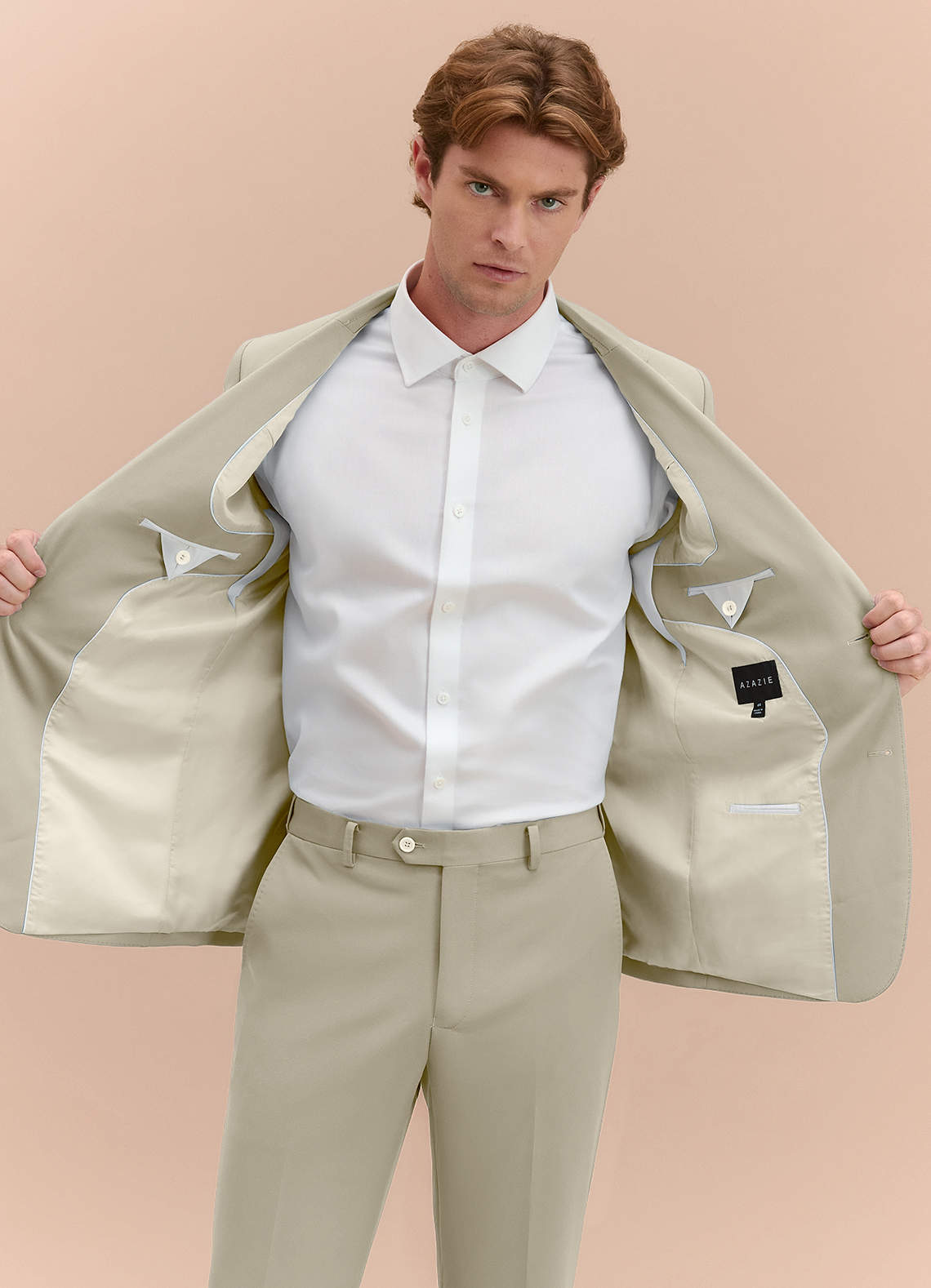 front James Tan Structured Stretch Suit Jacket