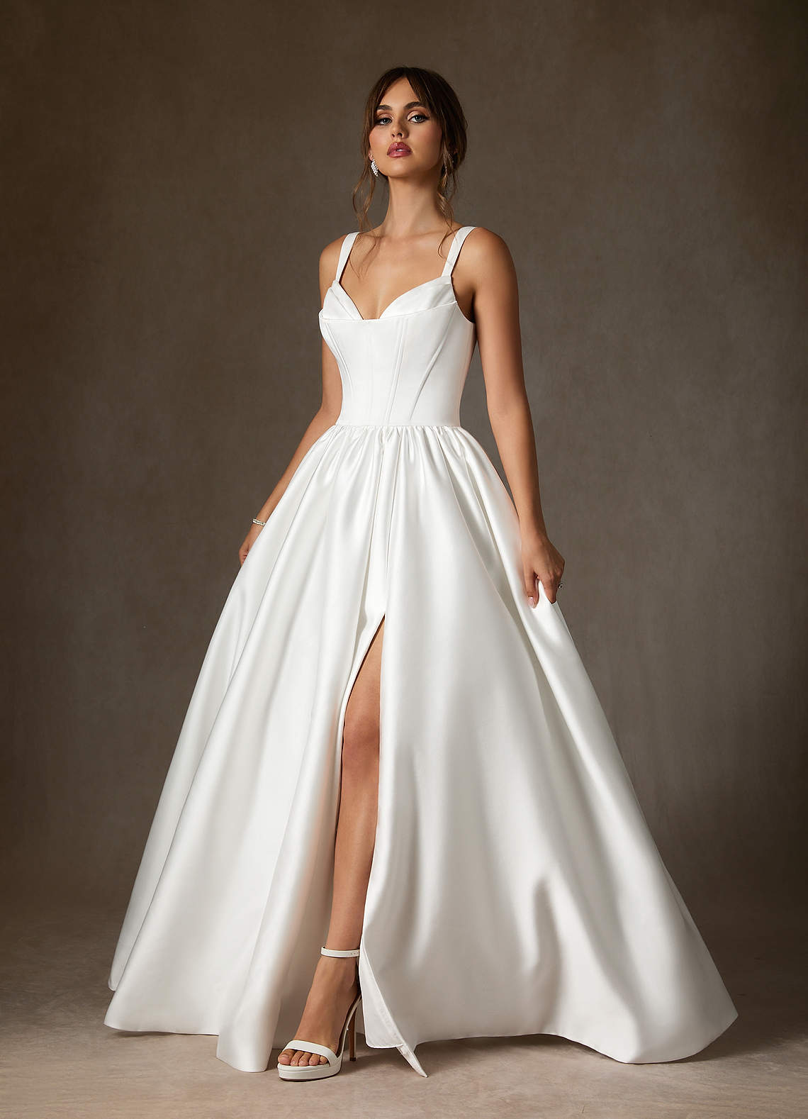 Azazie Mala Vestidos de noiva Vestir Diamante Branco de Cetim Dupla Face de Vestido de baile com com bolsos image3
