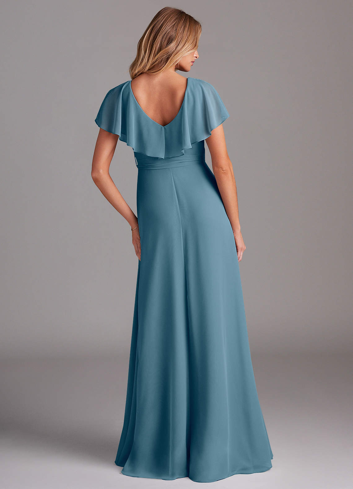 Azazie Lainey At-home Try On Dresses Dusty Sage A-Line with Pockets Chiffon Dress image6