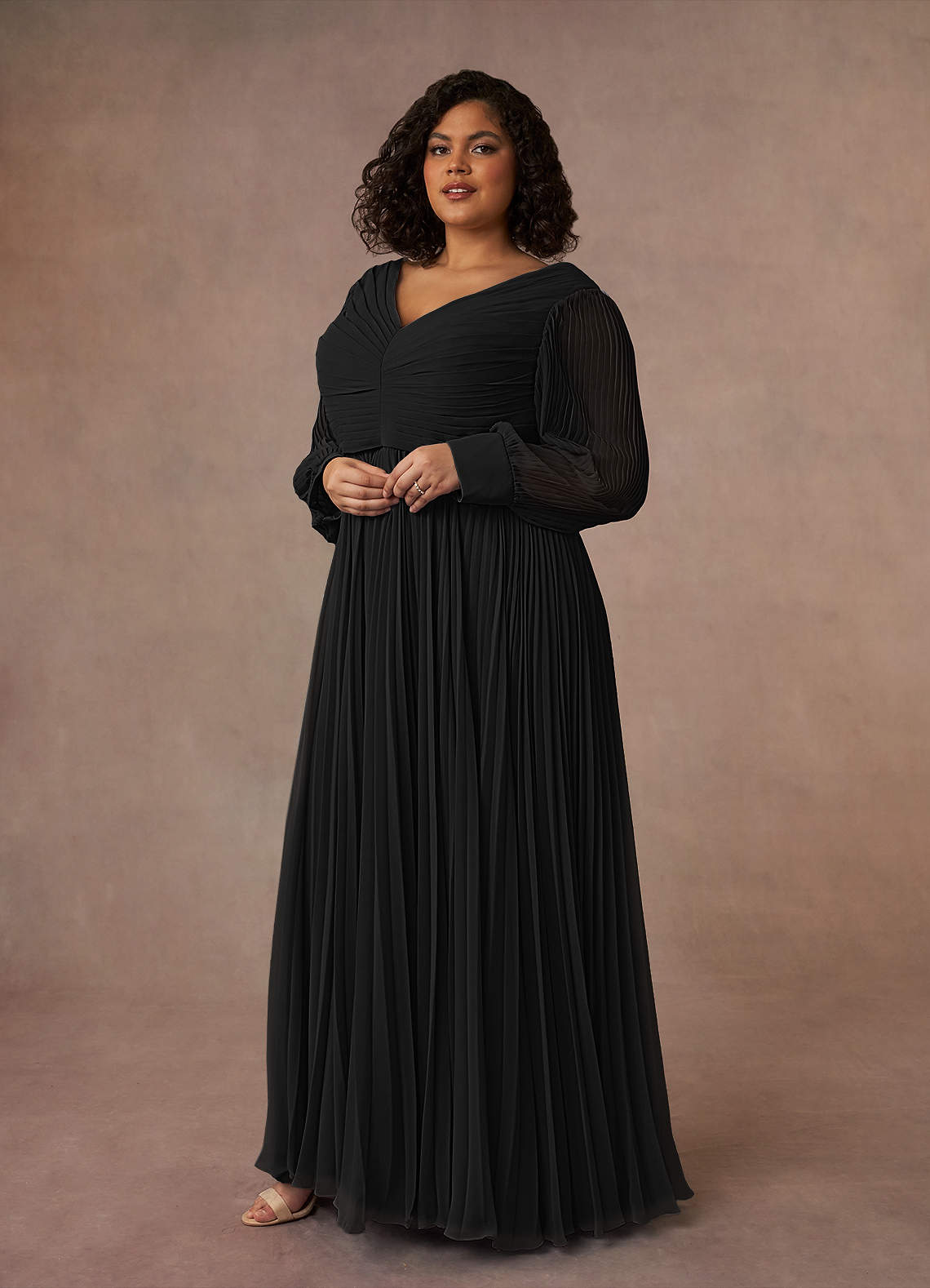 Azazie Zina Black A-Line Pleated Chiffon Dress Ready to Ship | Azazie