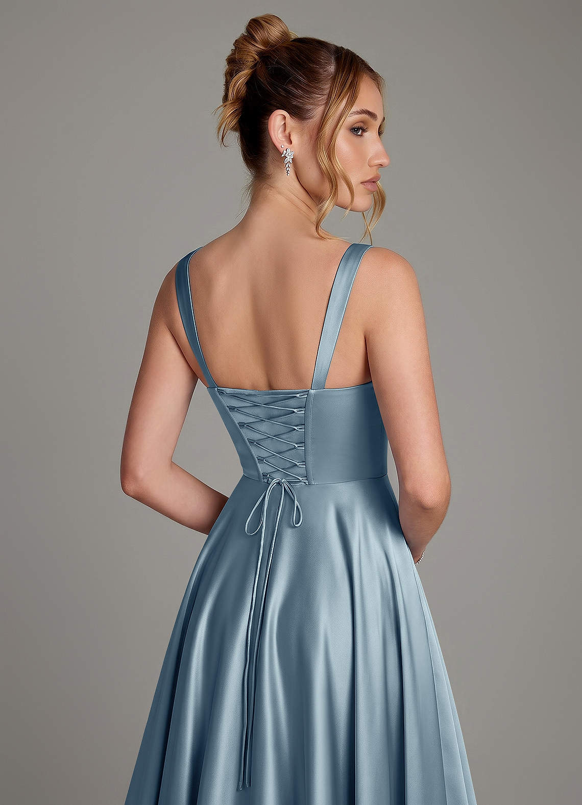 Azazie Azaria Bridesmaid Dresses Dusty Blue A-Line Corset Stretch Satin Dress image1