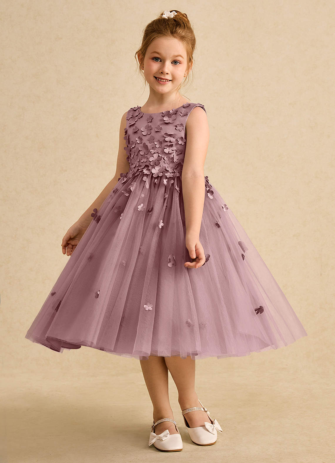 Azazie Lana Blumenmädchenkleider A-Linie ärmellos Matte Satin Kleid Altrosa image2