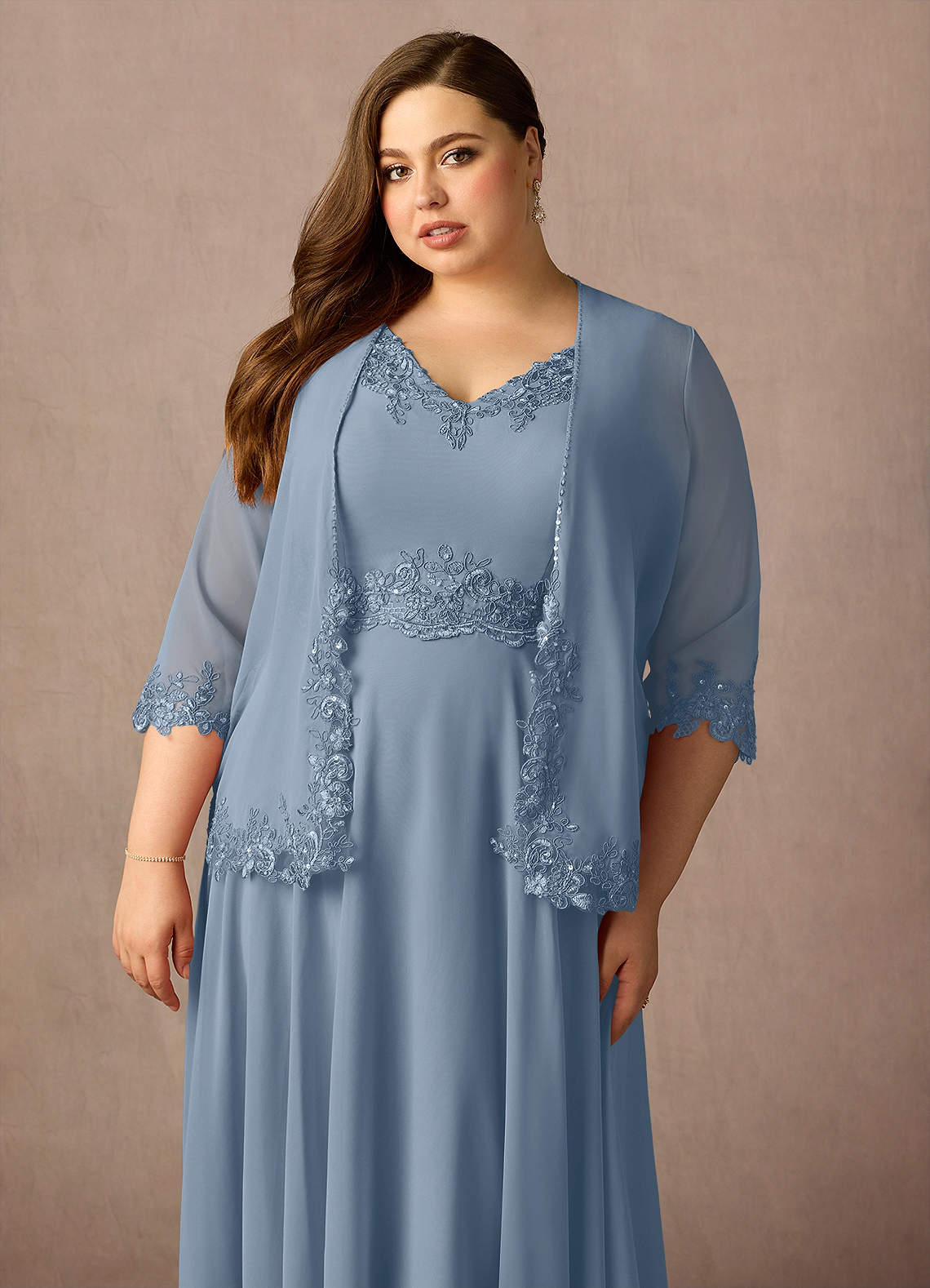 Azazie Devana Mother of the Bride Dresses Dusty Blue A-Line Sequins Chiffon Dress image13