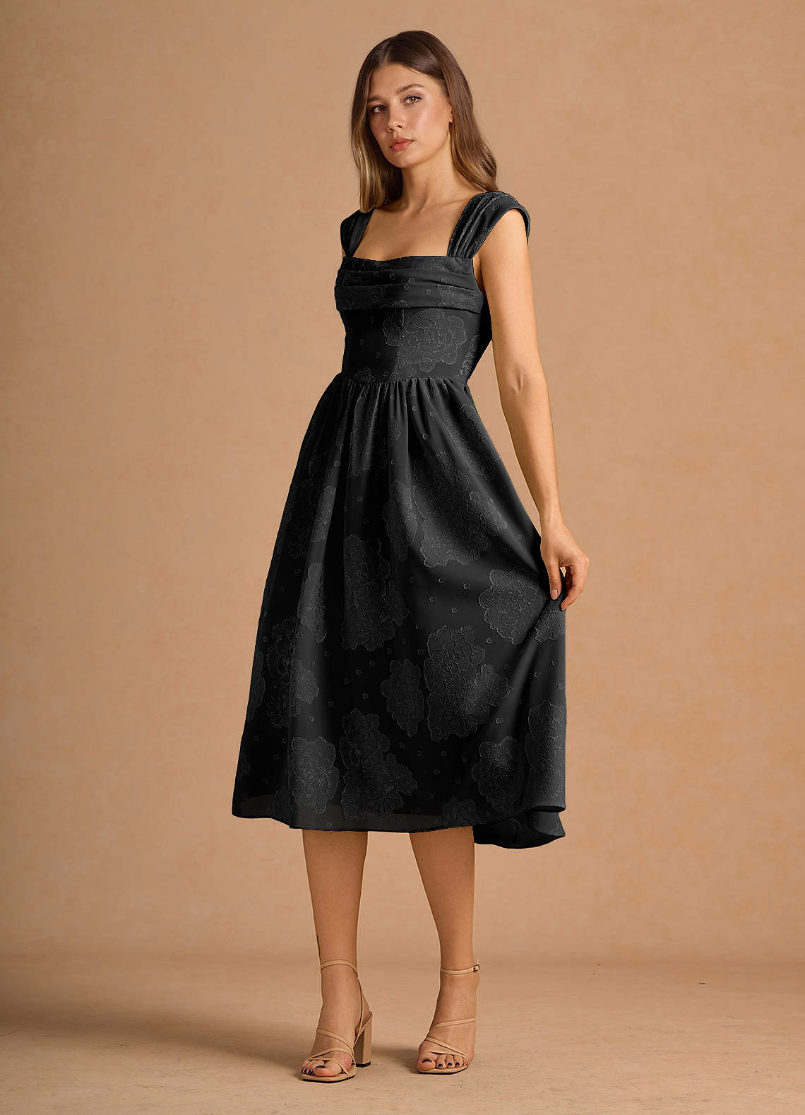 lurex midi dress Tiered Plunge Neck Lurex Midi Dress Navy