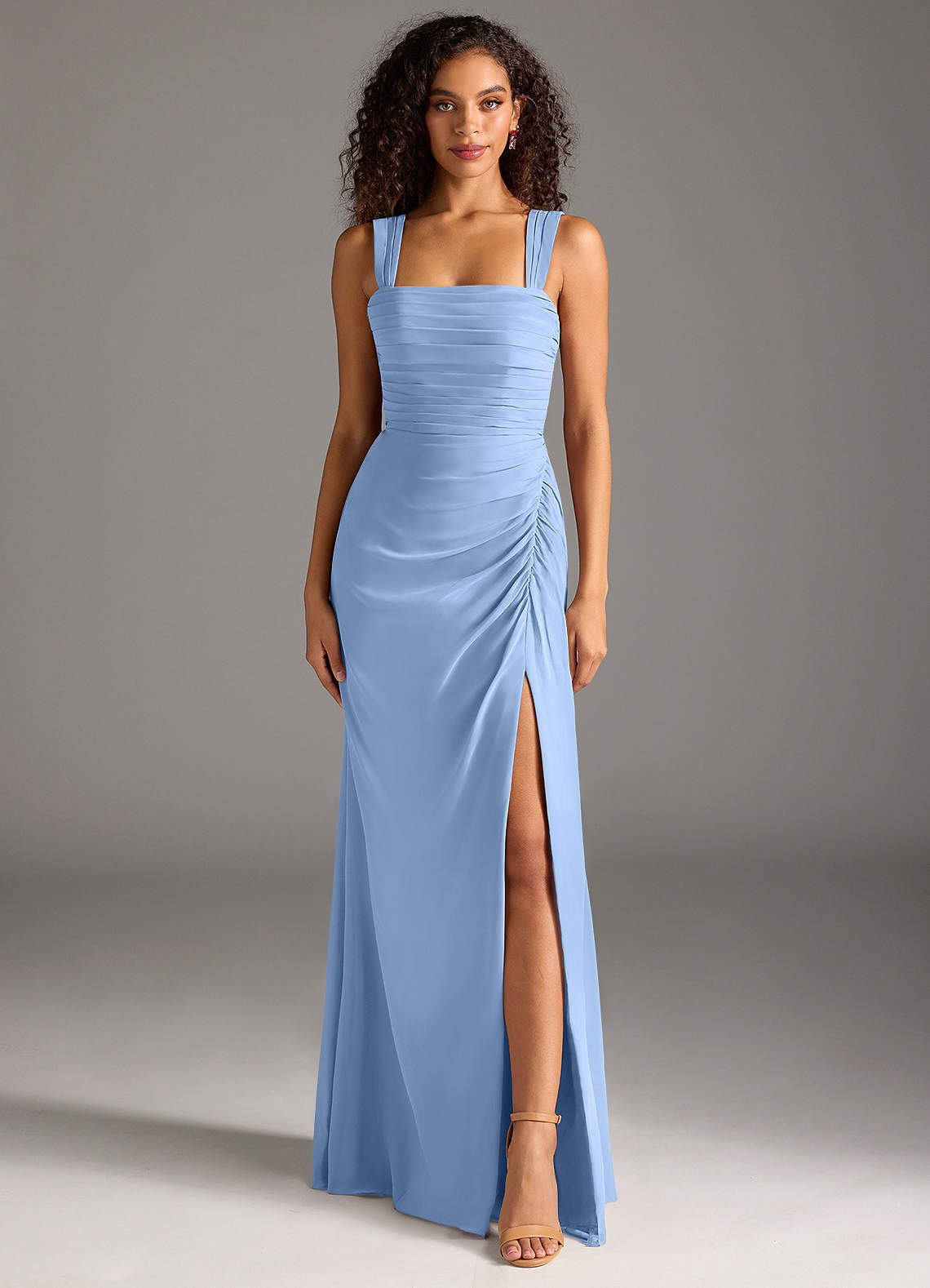 Azazie Jesaphine Bridesmaid Dresses Steel Blue Sheath Bow Chiffon Dress image4