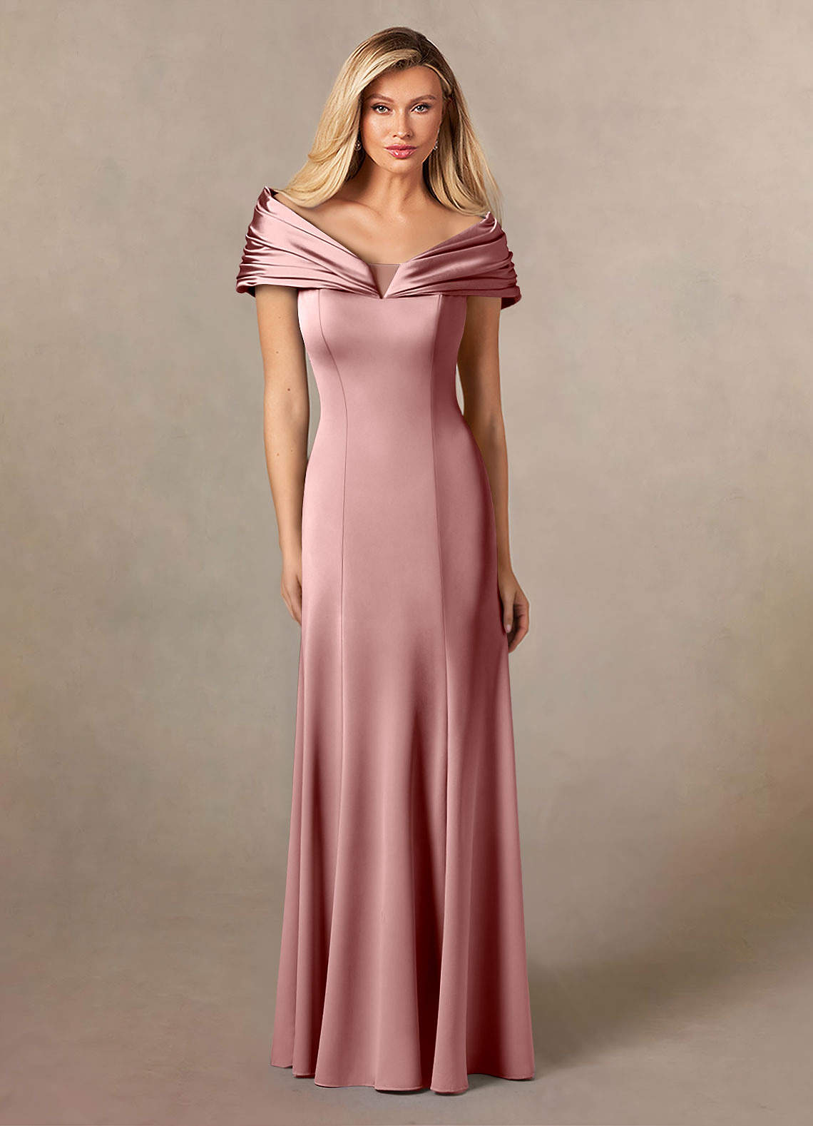 Azazie Auberdeen Abiti per la Madre della Sposa Abito Sirena in Raso Elasticizzato Plissettato Rosa Polverosa image1