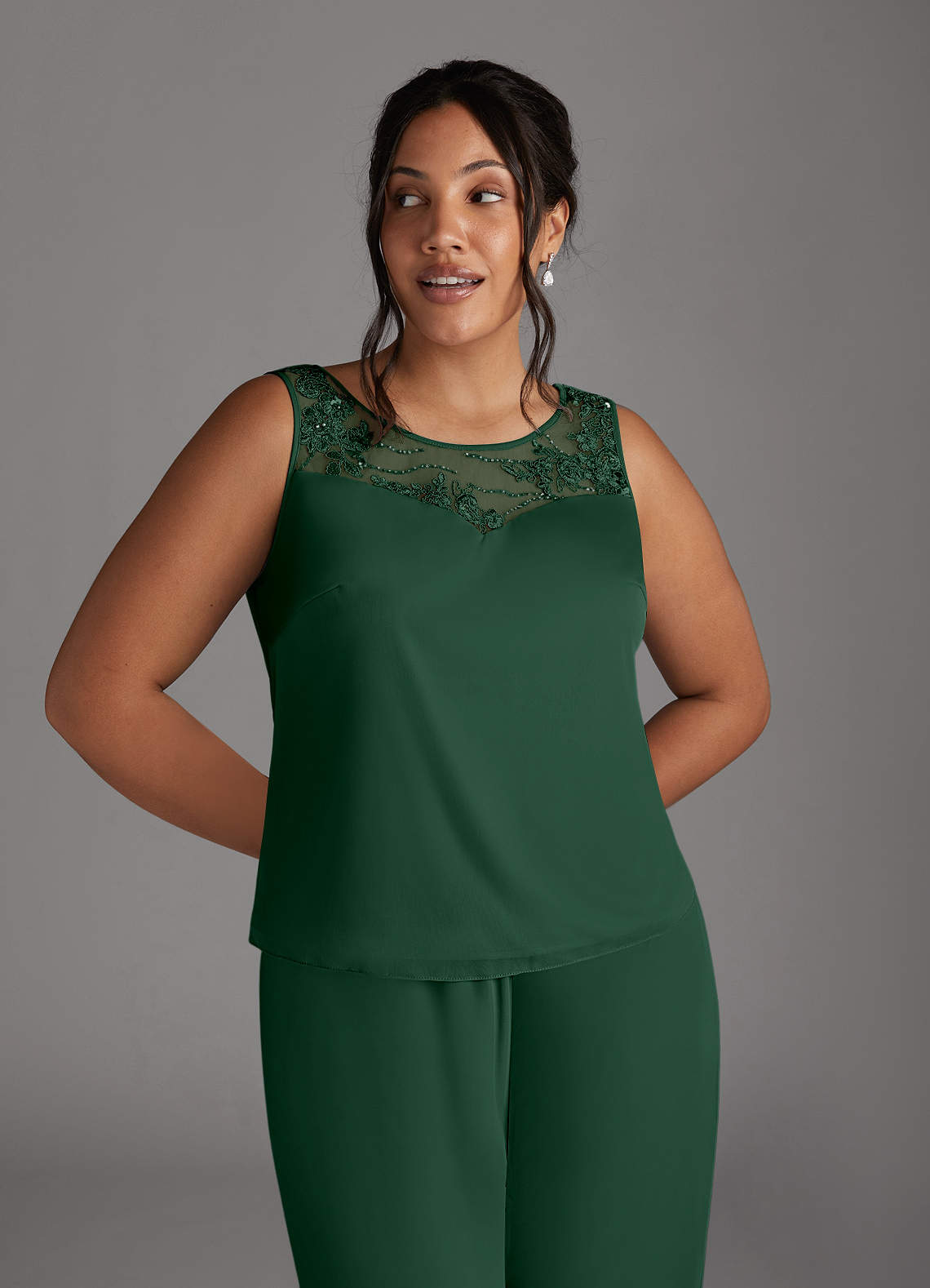 Azazie Frances At-home Try On Dresses Dark Green Jumpsuit/Pantsuit Scoop Mesh Dress image9