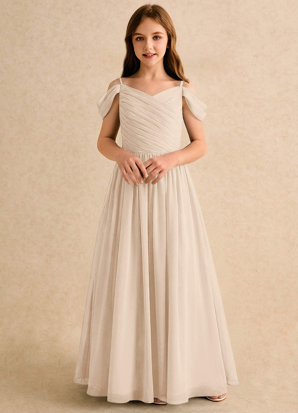 Azazie Chelo Girls Formal Sukienki dla dziewczynek sypiących kwiaty Linia A Pofałdowany Szyfon Długość podłogi Sukienka image3